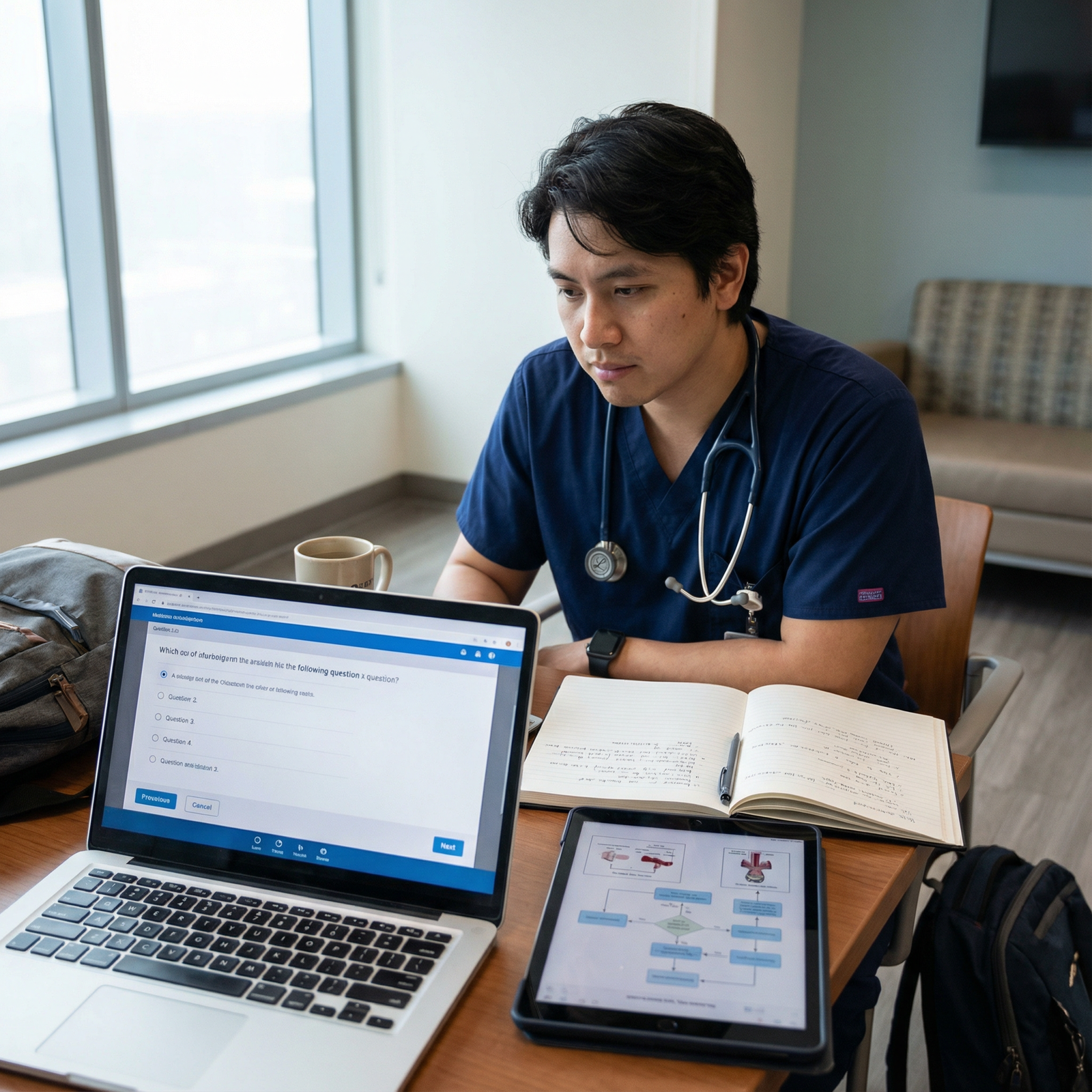 Resident using digital question bank for COMLEX Level 3 preparation - COMLEX Level 3 for Master COMLEX Level 3: 5 Essential S