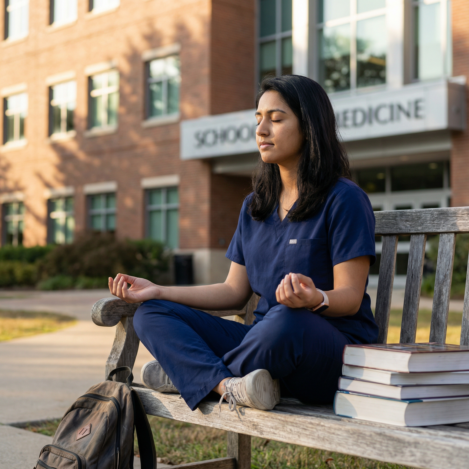 Medical student practicing mindfulness between classes Medical student practicing mindfulness between classes - Mindfulness for Mindfulness Techniques for Medical Students: Boost W