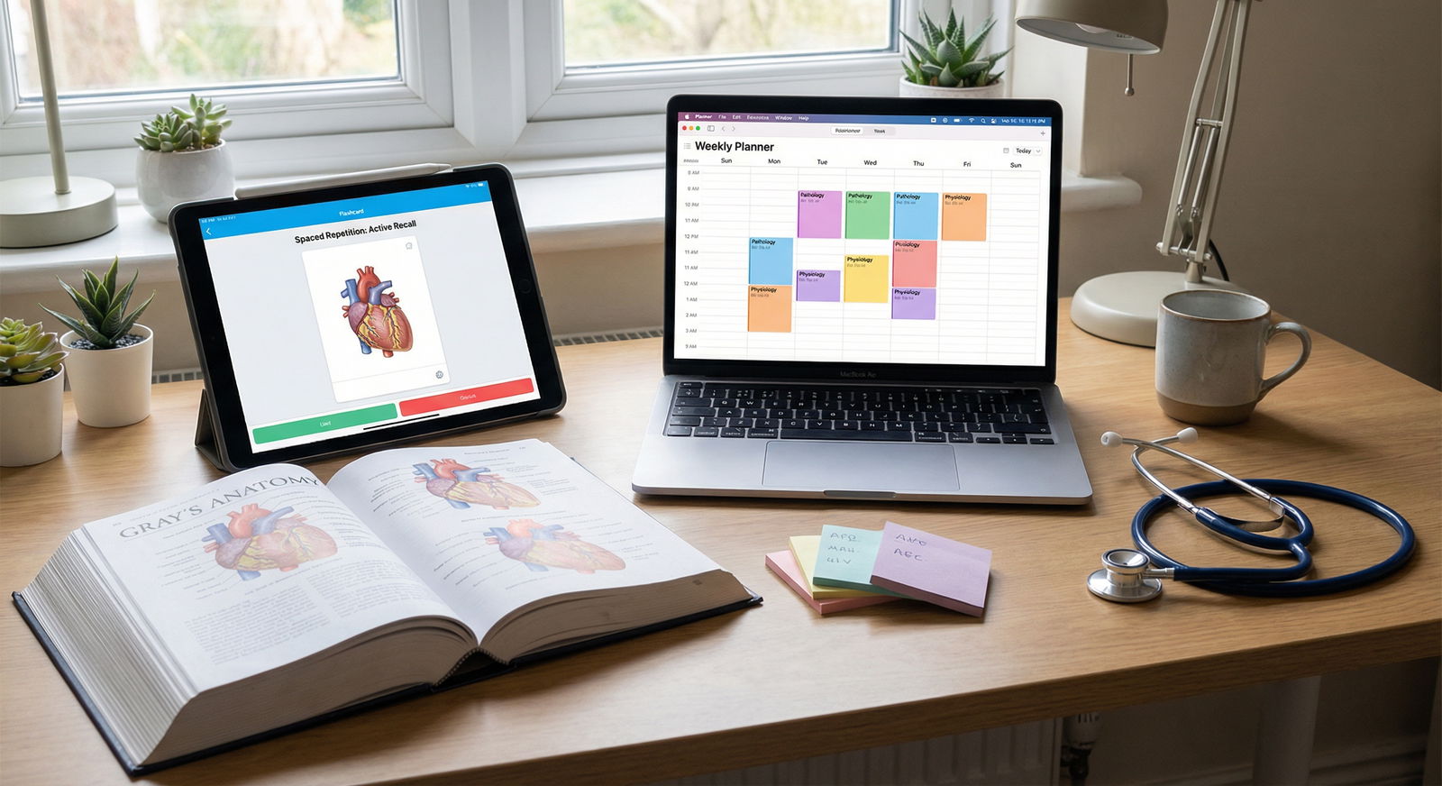 Medical student desk setup with organized digital and physical study tools - Medical School for Mastering Medical School: Ess
