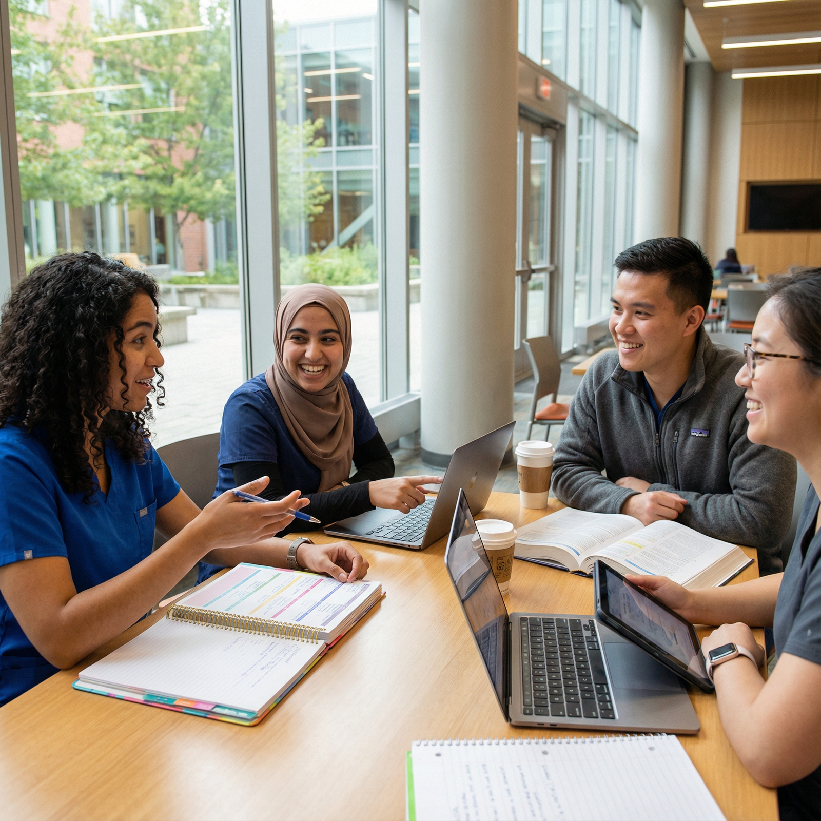 Medical students collaborating and managing stress together Medical students collaborating and managing stress together - Medical School for Harnessing Stress: Top Techniques for Succes