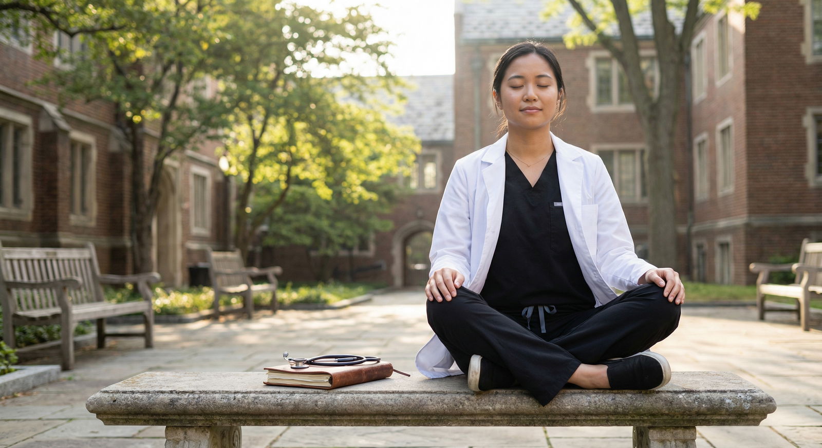 Calm medical student practicing mindfulness before exam - Test Anxiety for Mastering Exam Strategies: Overcome Test Anxiety f