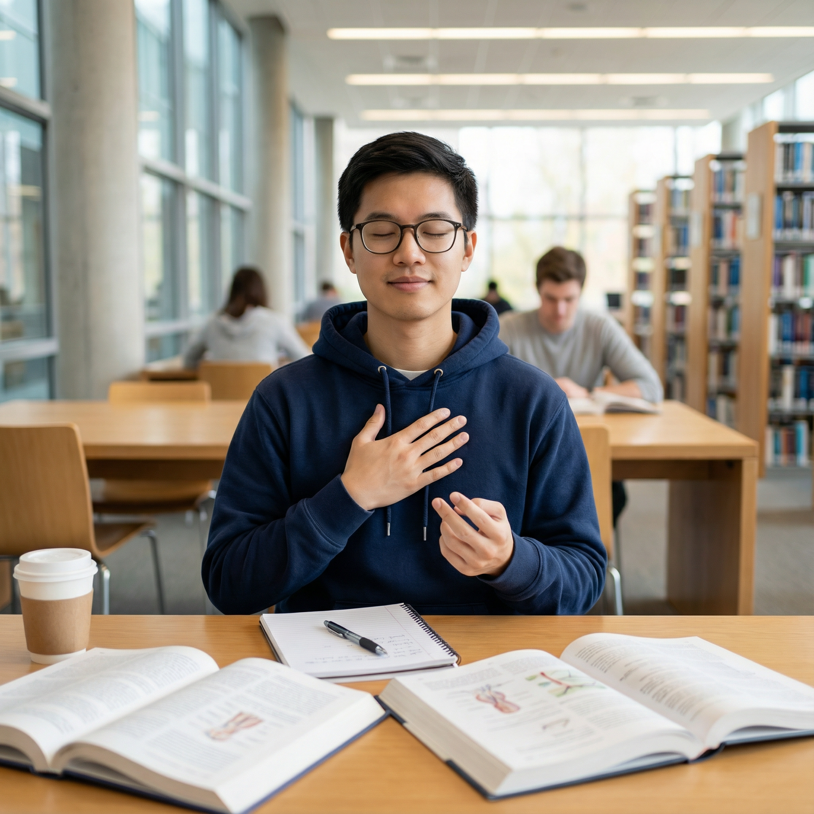 Medical student using box breathing to prepare for an exam - Test Anxiety for Master Breathing Exercises to Overcome Test Anx