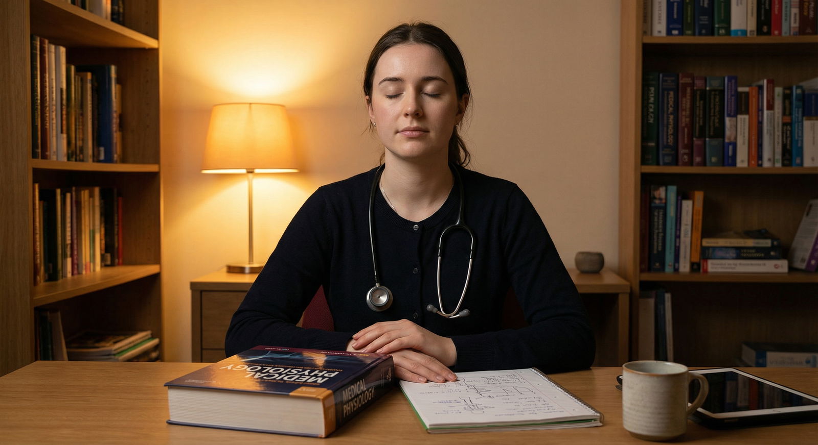 Medical student practicing visualization and deep breathing before an exam - Mental Imagery for Unlock Exam Success: Boost Co