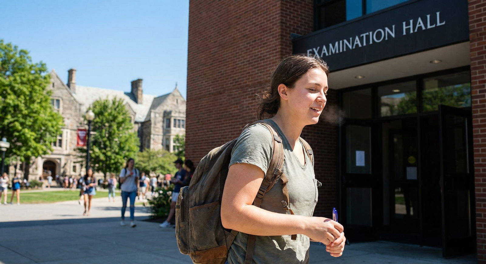 Student reflecting calmly after successfully completing an exam - Mental Imagery for Unlock Exam Success: Boost Confidence wi