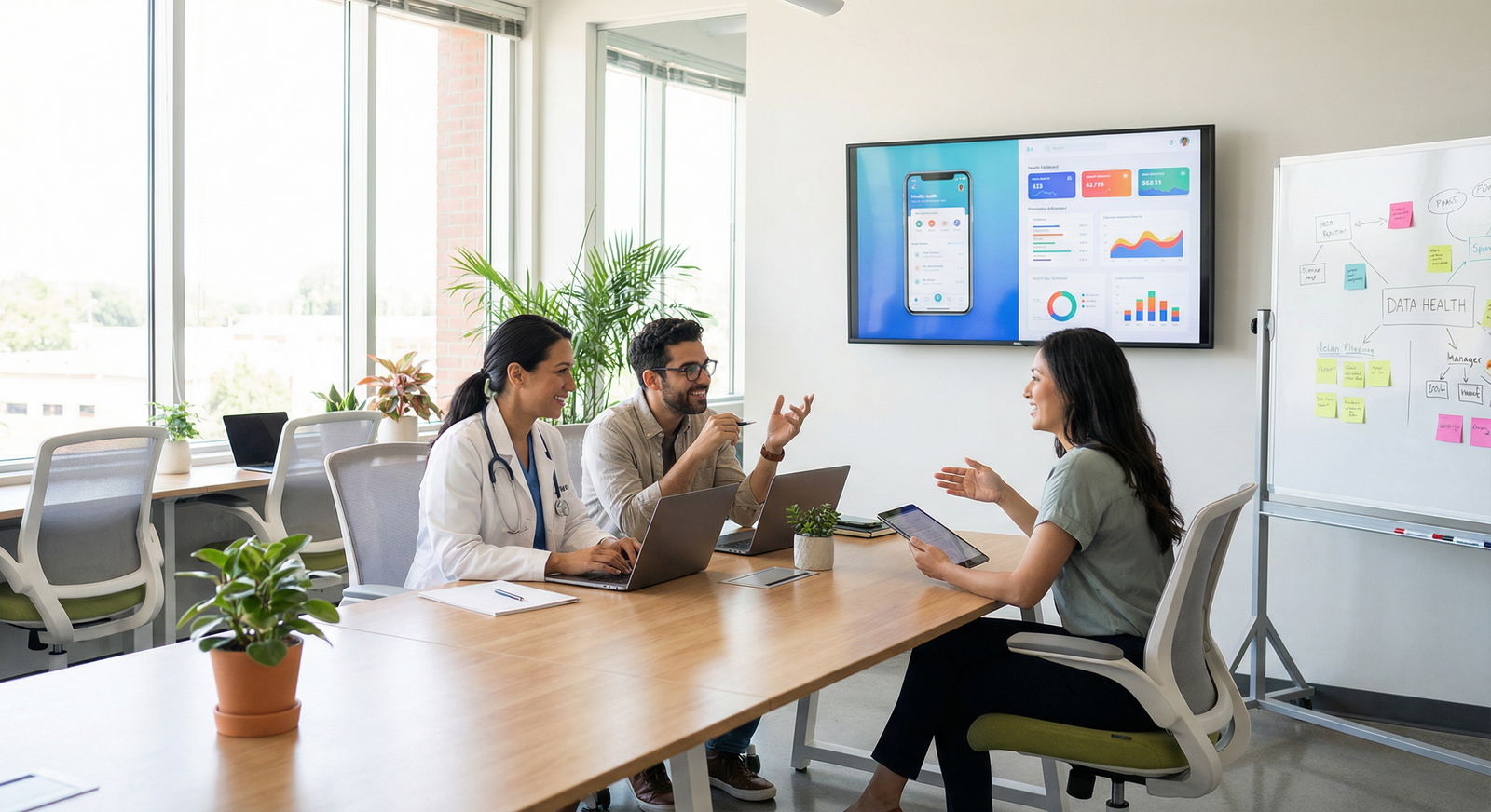 Interdisciplinary health startup team collaborating on a digital health product - Health Startups for Unlocking Career Opport