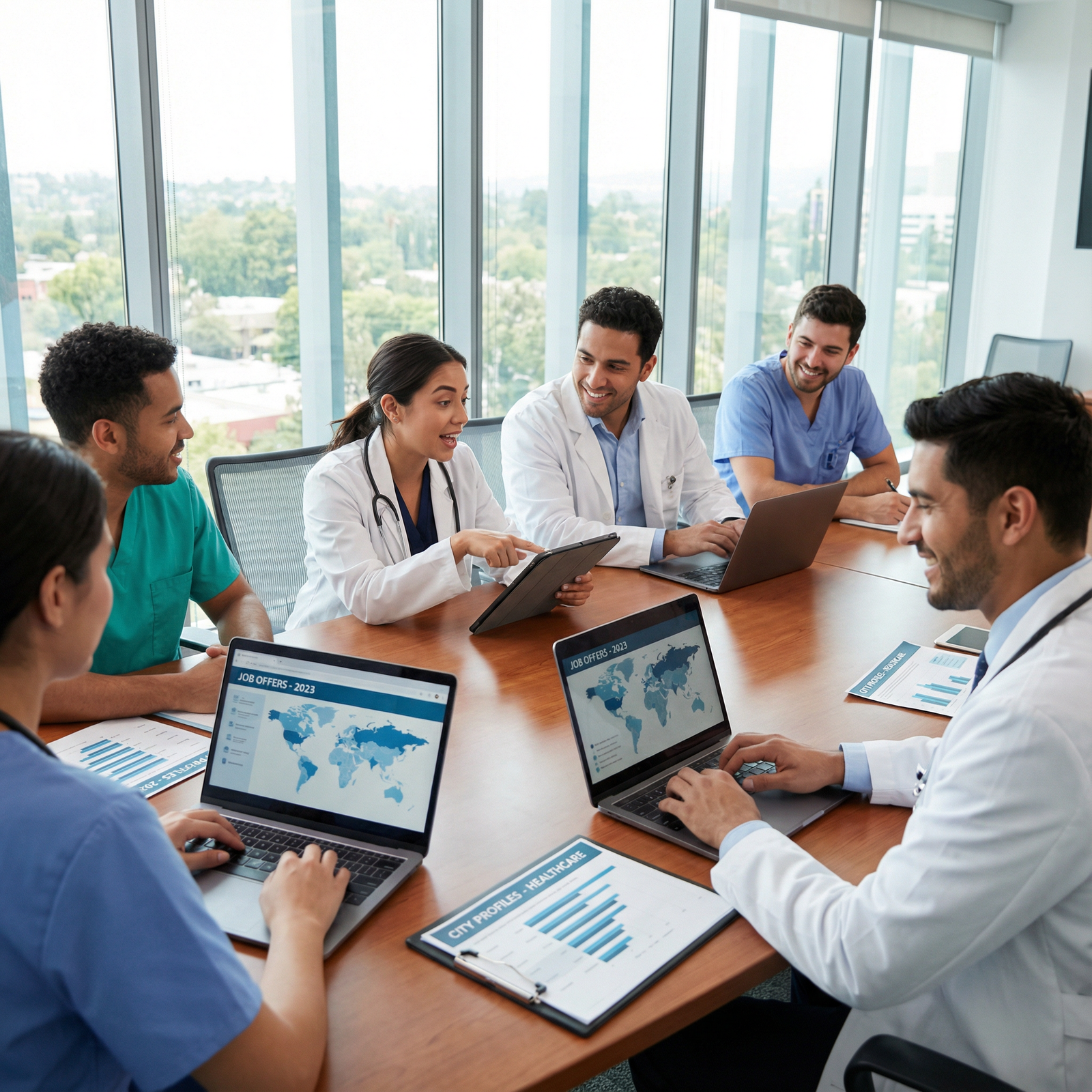 Physicians discussing job opportunities in a hospital setting - Healthcare Careers for Top Cities for Doctors: Discover the B