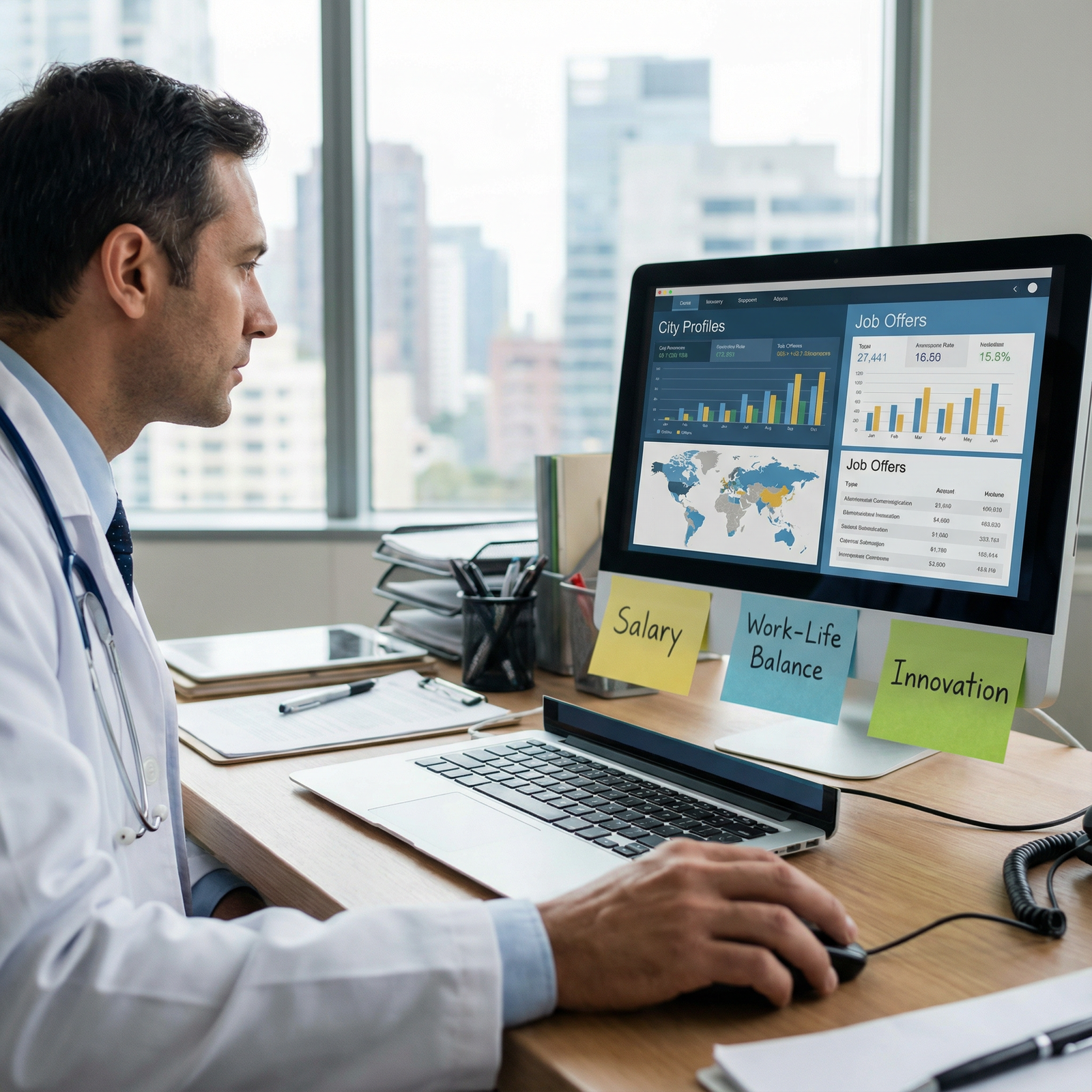 Physician evaluating cities and work-life balance options - Healthcare Careers for Top Cities for Doctors: Discover the Best