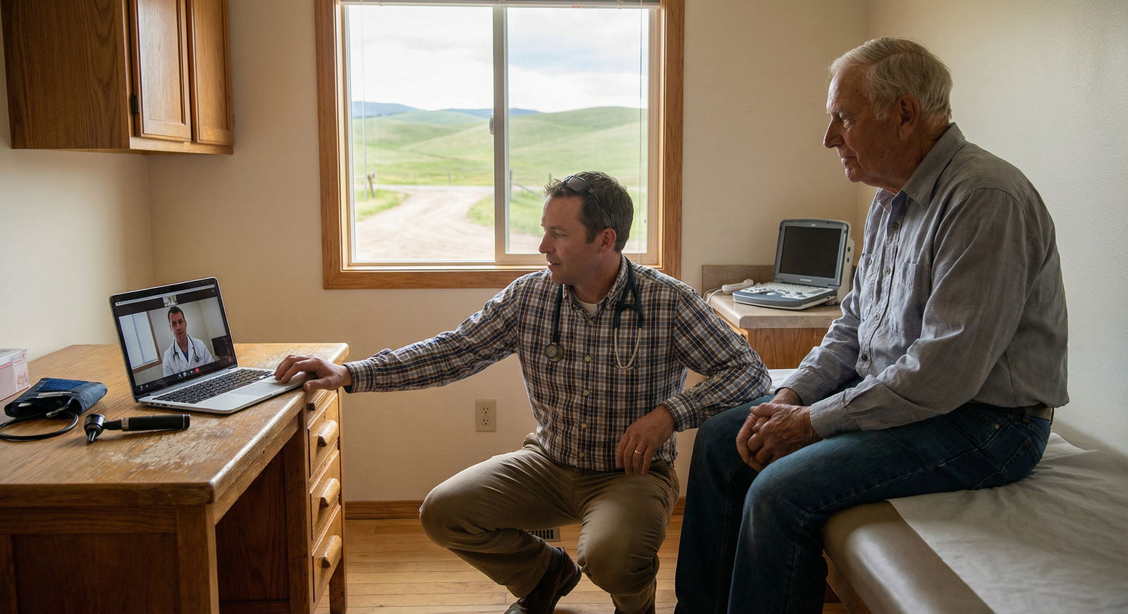 Rural physician consulting with a patient using telemedicine tools - Rural Medicine for Top States for Rural Physicians: Unlo