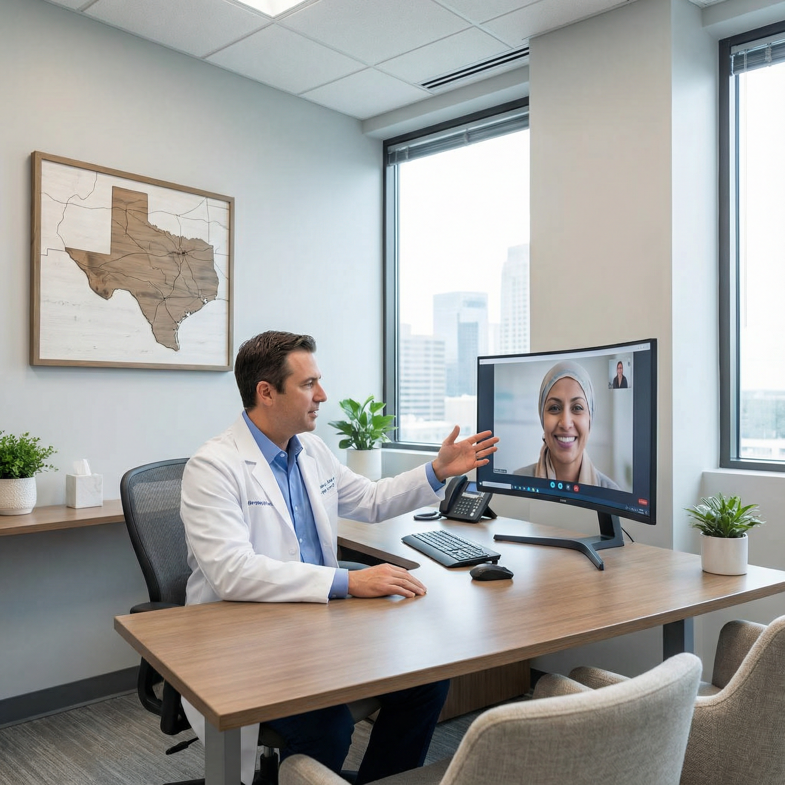 Physician consulting via telemedicine in a Texas clinic - Texas healthcare for Exploring Texas Healthcare: Top Reasons Physic