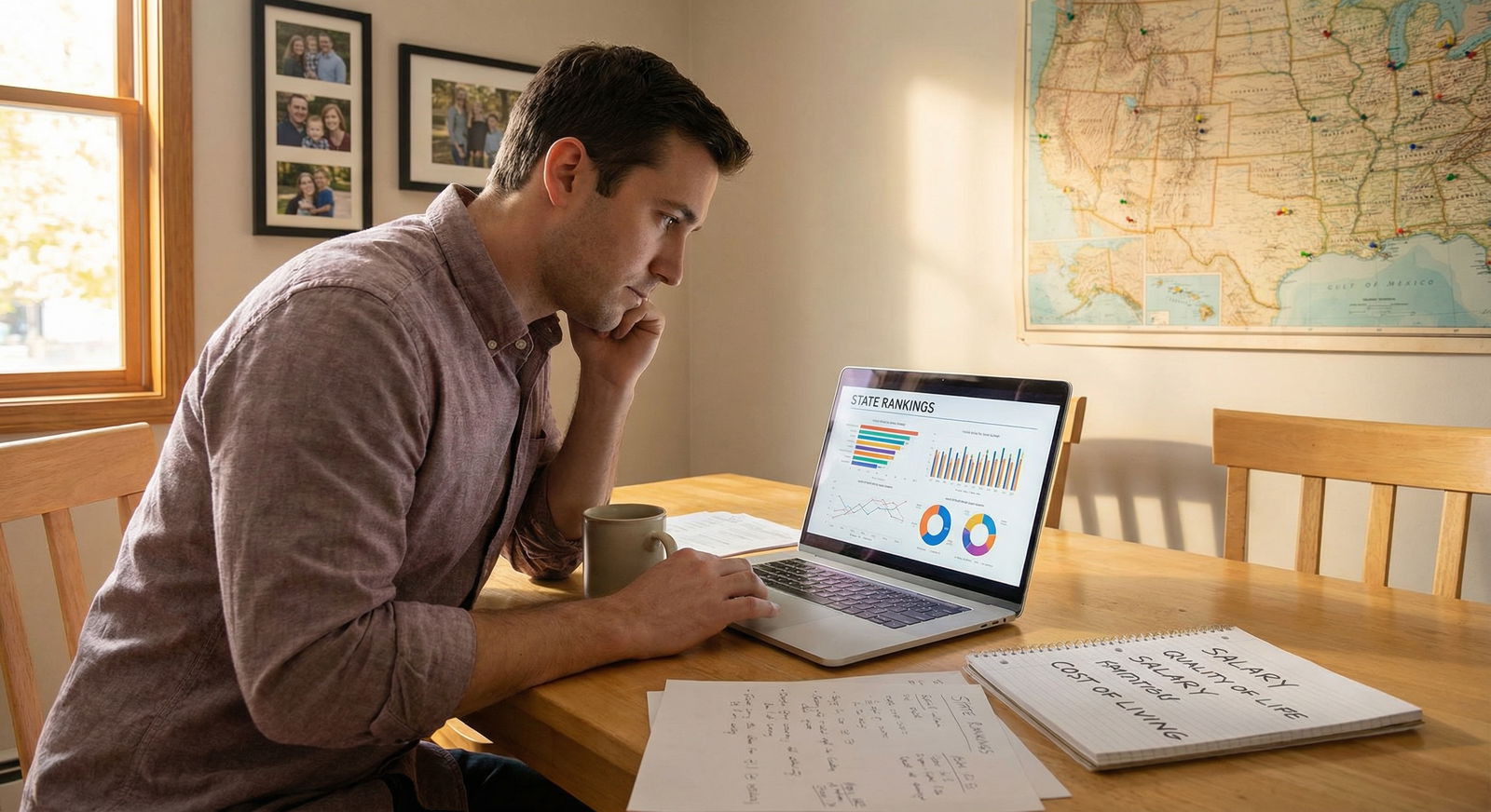 Physician evaluating lifestyle and career factors across U.S. states - Medical Specialists for Top States for Medical Special