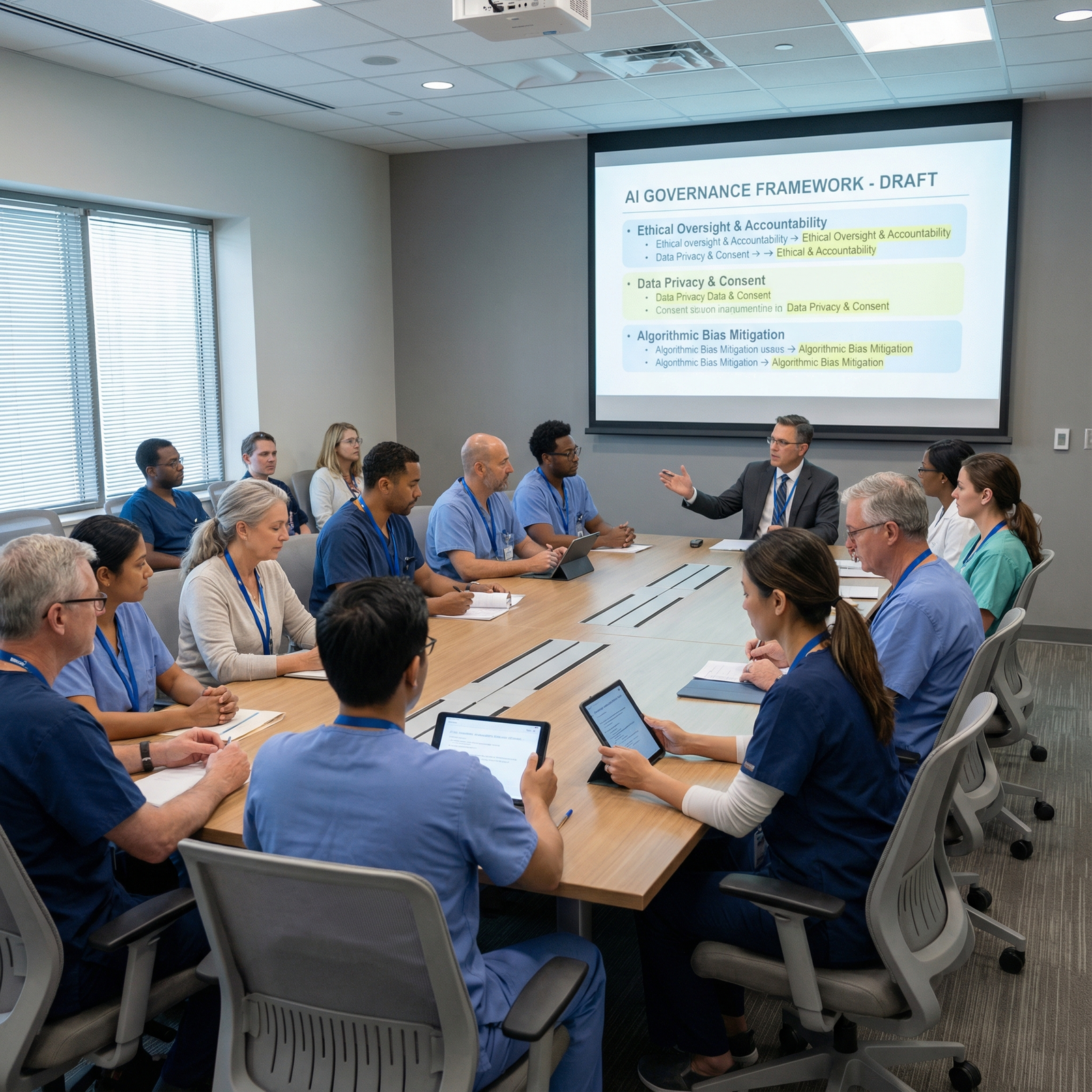 Ethics committee reviewing AI healthcare policies - AI in Healthcare for Navigating AI Ethics in Healthcare: Essentials for M