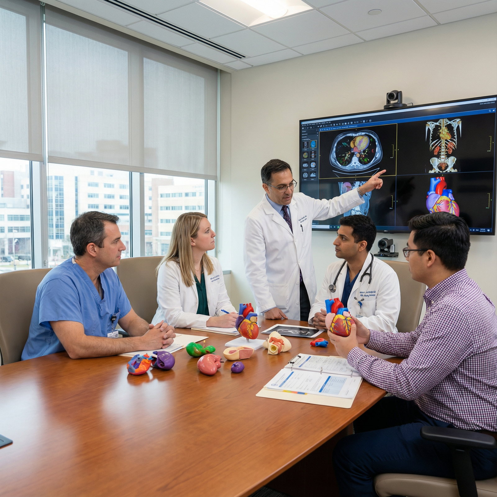 Medical team reviewing 3D-printed anatomical models before surgery Medical team reviewing 3D-printed anatomical models before surgery - 3D Printing for Revolutionizing Patient Care: The Role o