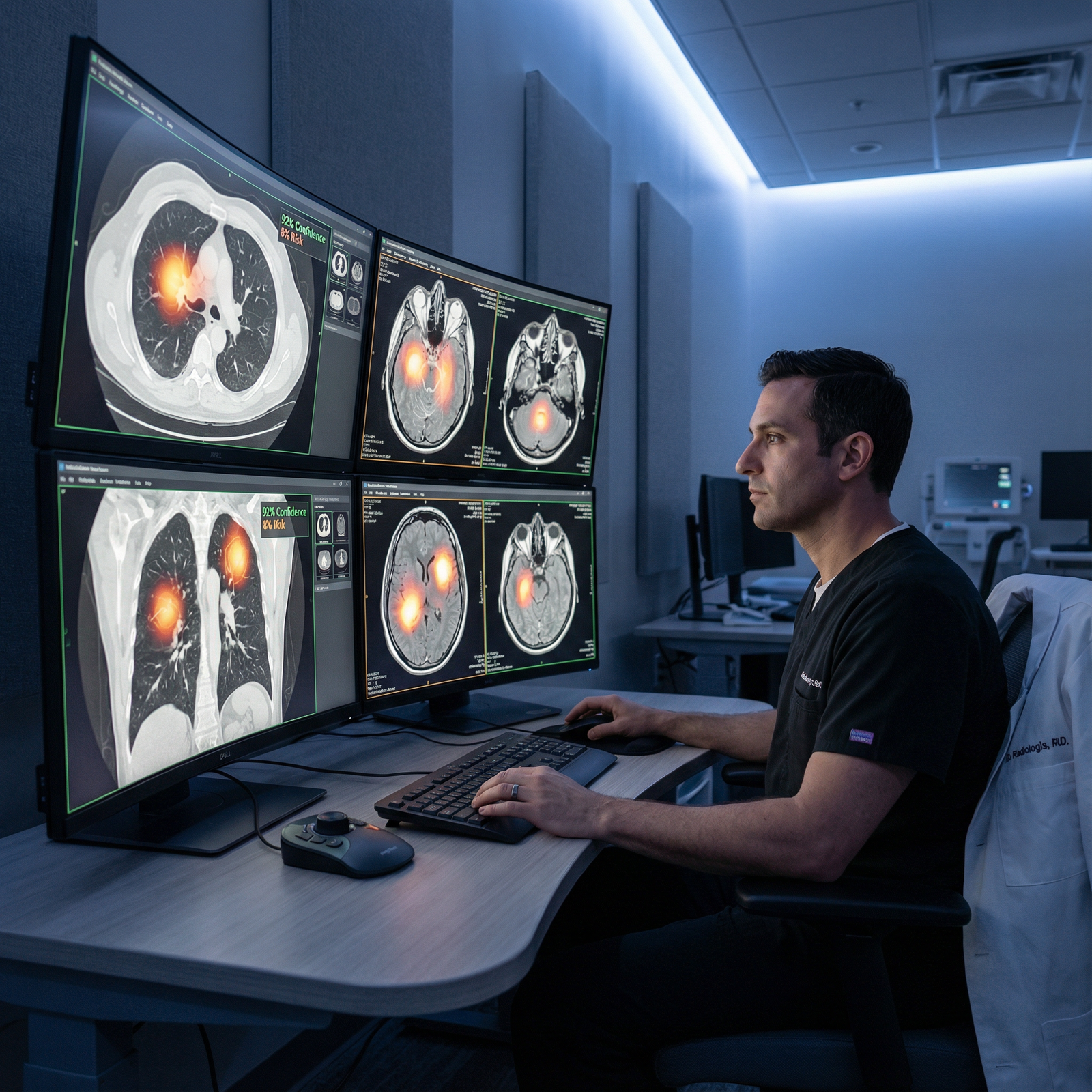 Clinician reviewing AI-assisted radiology scans Clinician reviewing AI-assisted radiology scans - AI in Healthcare for Harnessing AI in Healthcare: Revolutionizing Early Dis