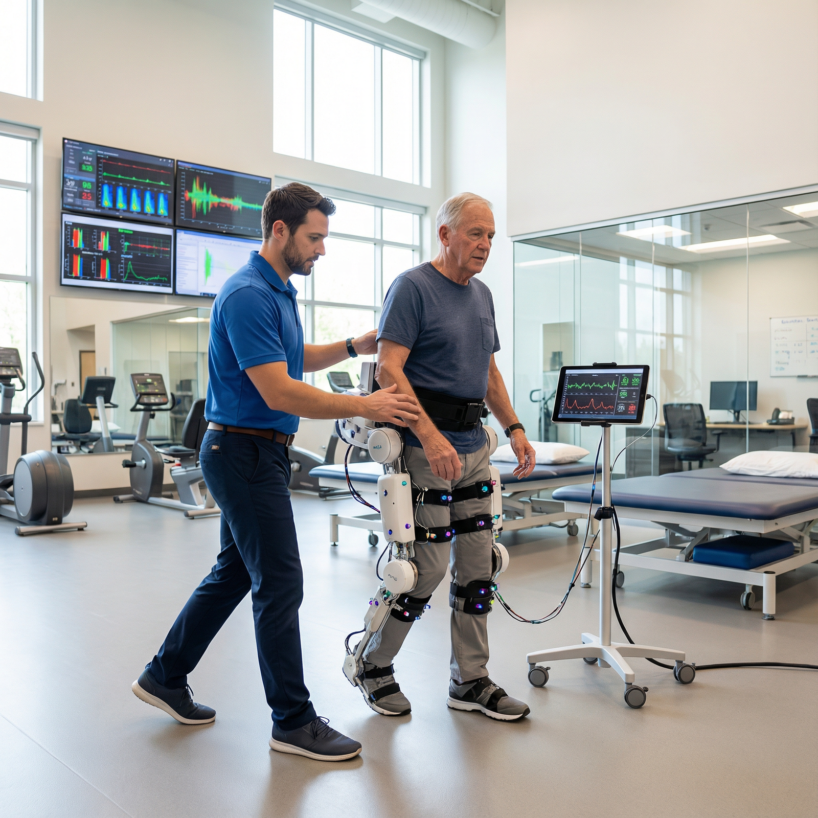 Rehabilitation robotics exoskeleton assisting patient walking Rehabilitation robotics exoskeleton assisting patient walking - Medical Robotics for Exploring Medical Robotics: The Future o