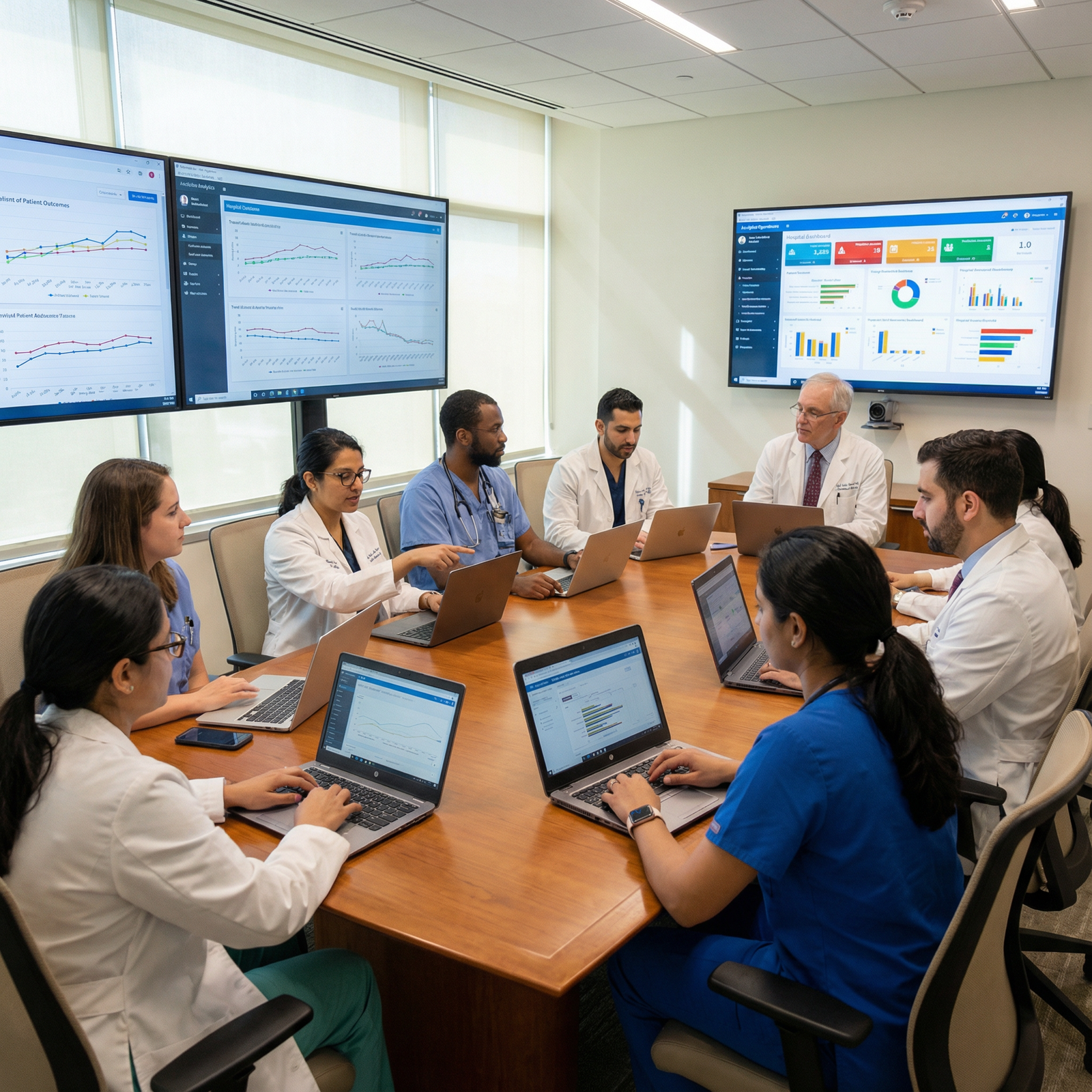 Medical educators discussing big data and AI in healthcare Medical educators discussing big data and AI in healthcare - Big Data for Harnessing Big Data: Revolutionizing Healthcare for