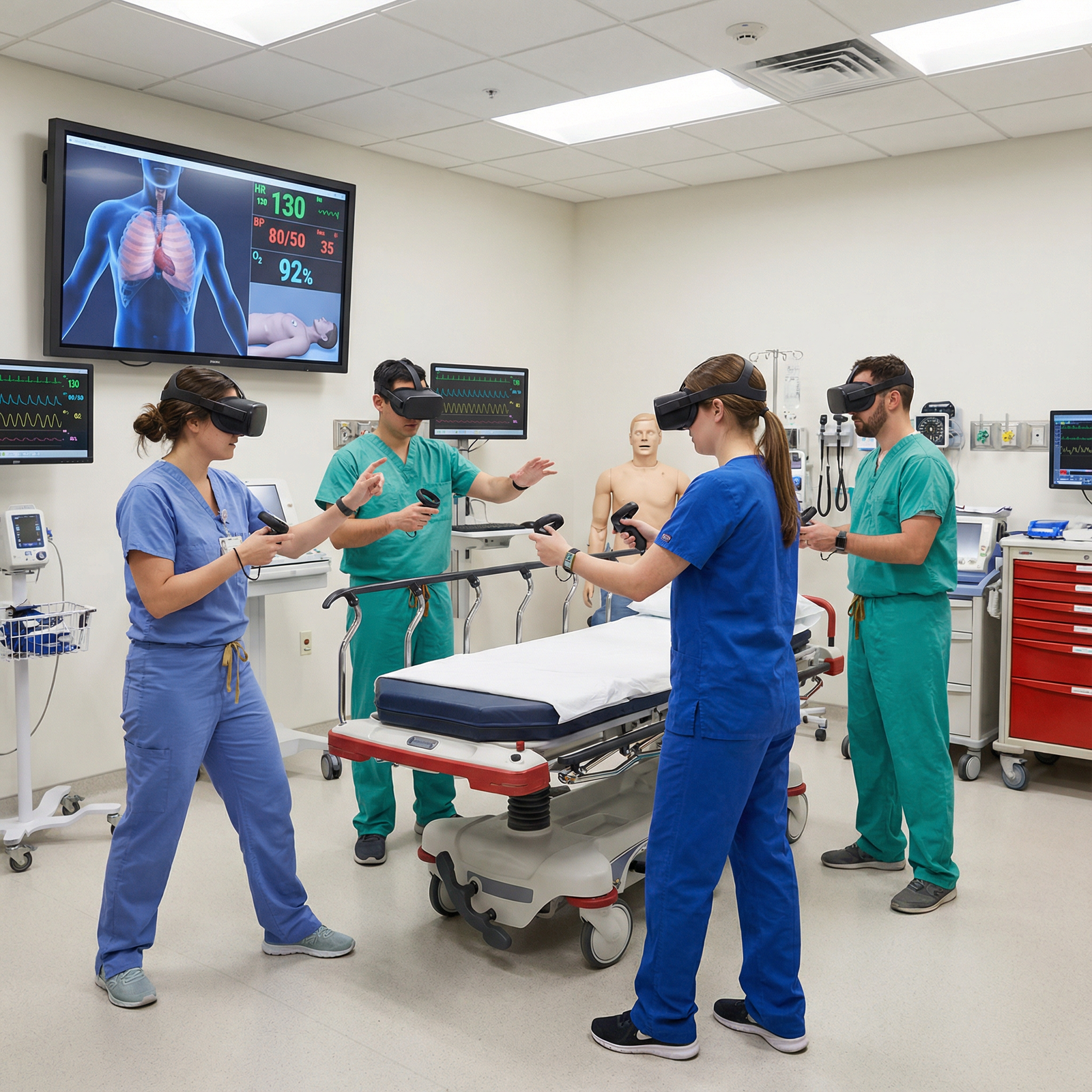 Medical residents participating in a virtual reality team-based emergency simulation Medical residents participating in a virtual reality team-based emergency simulation - Virtual Reality for Revolutionizing Me