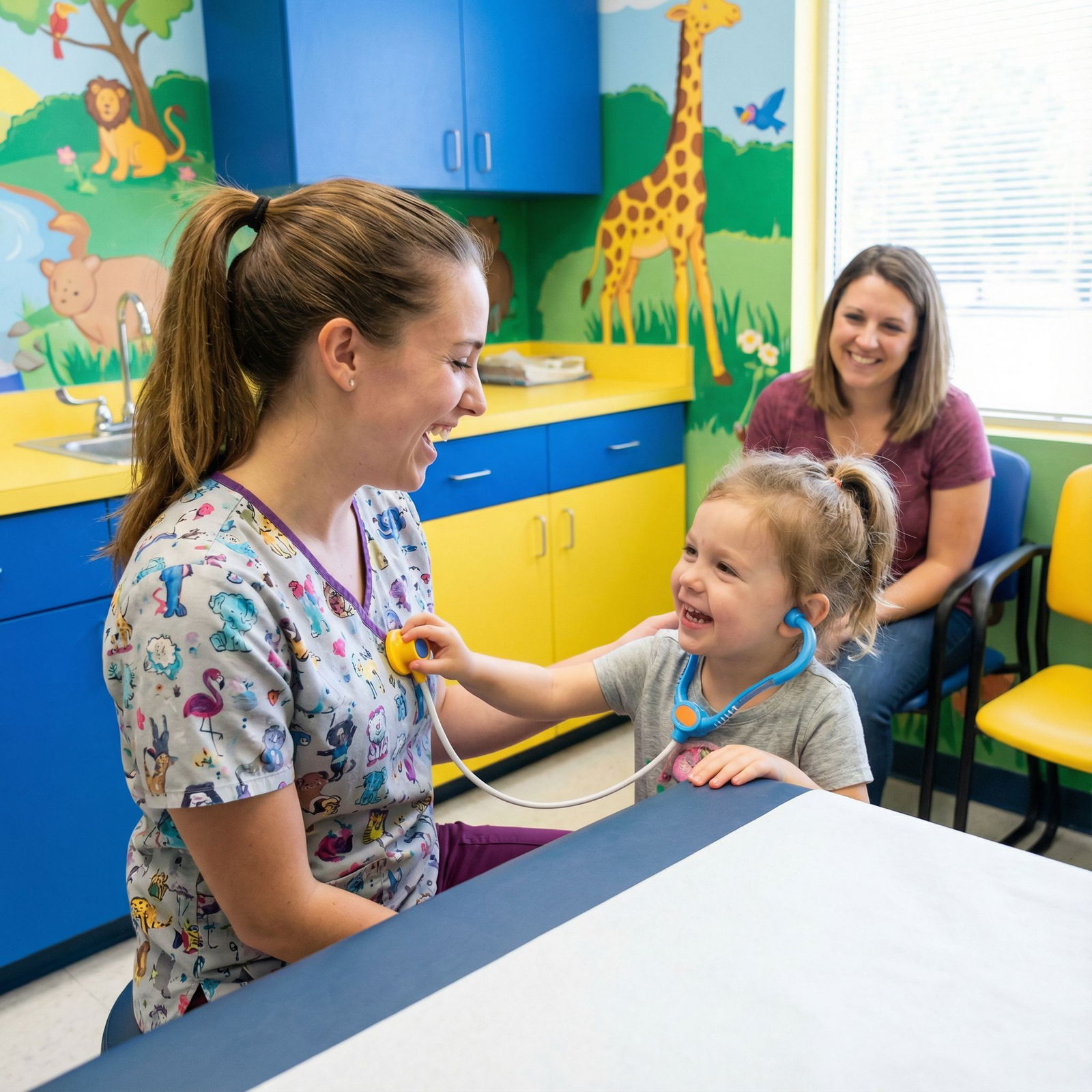 Physician laughing with a pediatric patient during an exam - Medical Humor for Laughter in Medicine: Doctors Share Hilarious