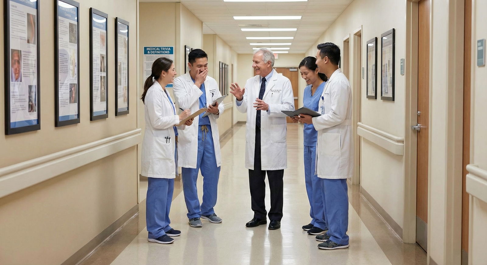 Medical residents sharing a laugh during teaching rounds Medical residents sharing a laugh during teaching rounds - Medical Humor for Unlocking Laughter: Hilarious Takes on Medical D