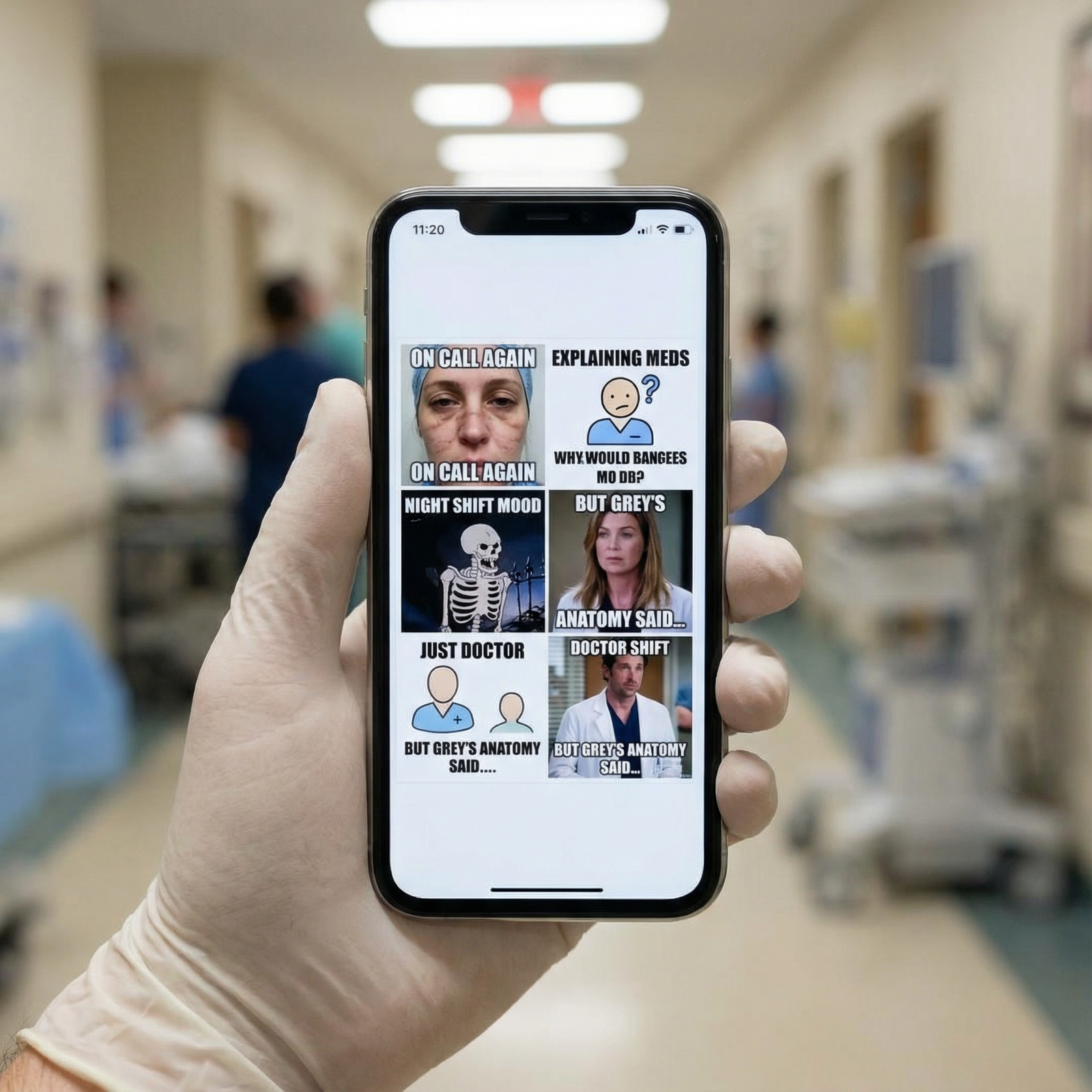 Collage of different types of doctor memes on a smartphone - doctor memes for Why Doctor Memes Flourish: Humor in Healthcare