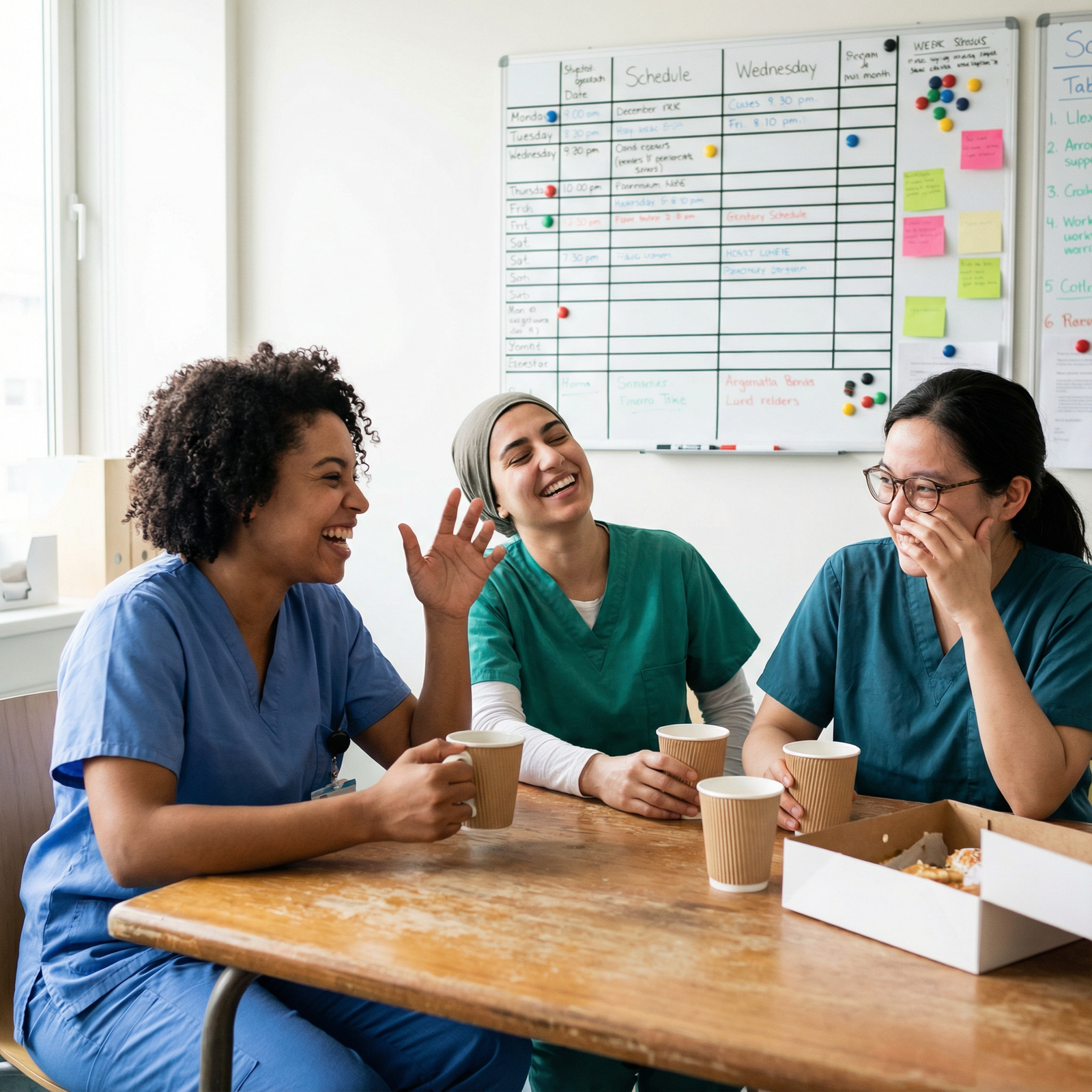 Residents sharing a humorous story during a break - Health Humor for Harnessing Health Humor: Transforming Patient Care Throu