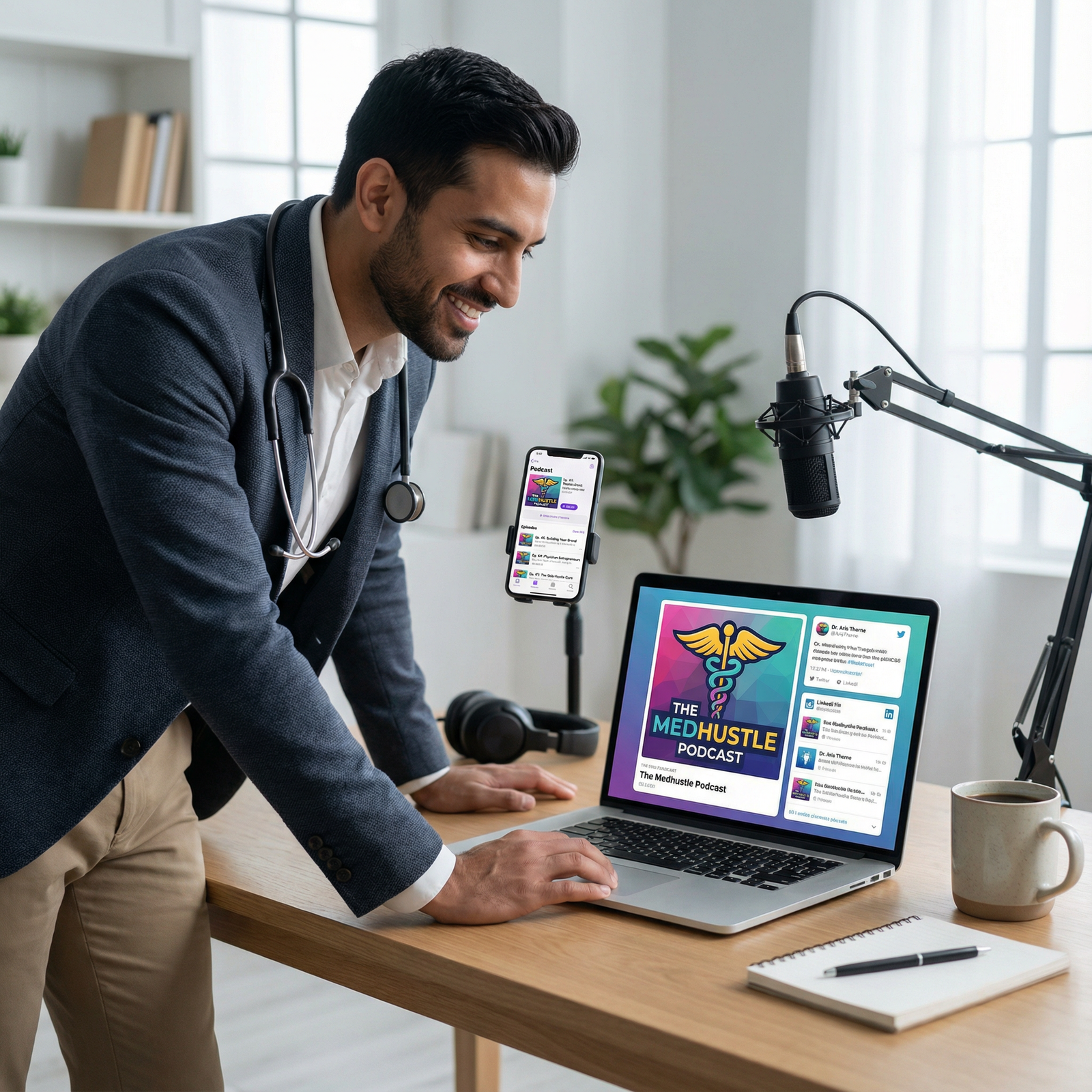 Physician promoting their healthcare podcast on social media - Podcasting for Unlock Your Potential: Podcasting as a Side Hus