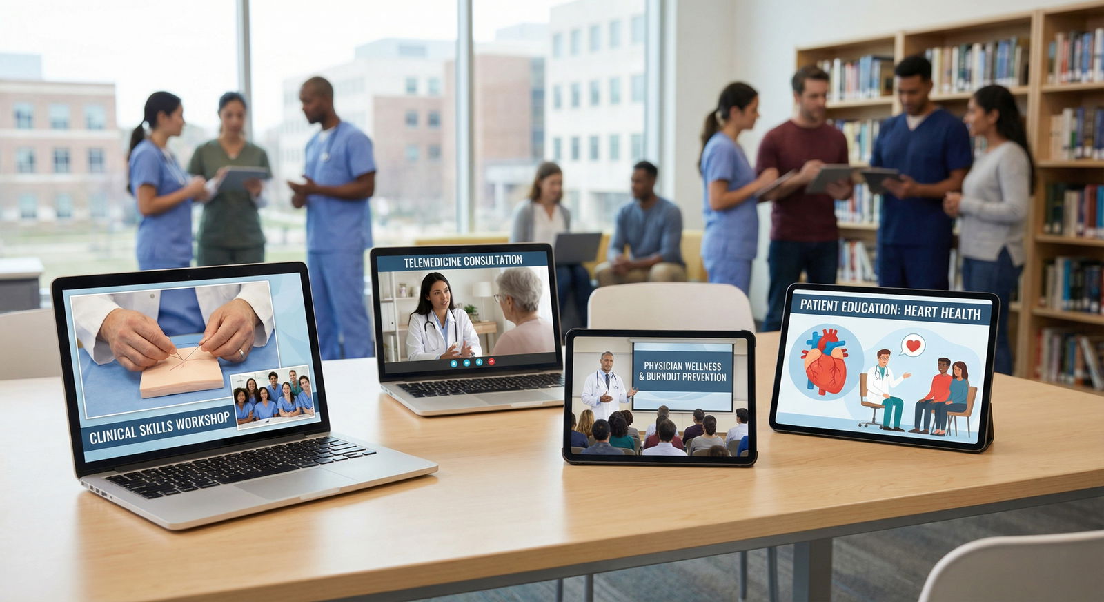 Variety of physician-led online medical courses displayed on laptop screens - Online Education for Boost Your Physician Incom