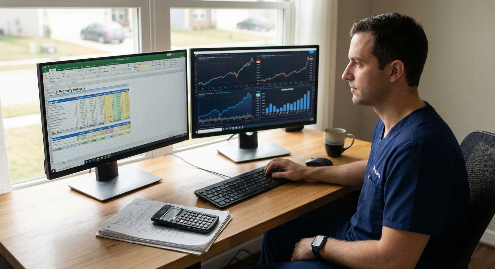 Physician comparing real estate and stock-based passive income strategies - Passive Income for Unlocking Financial Freedom: 7