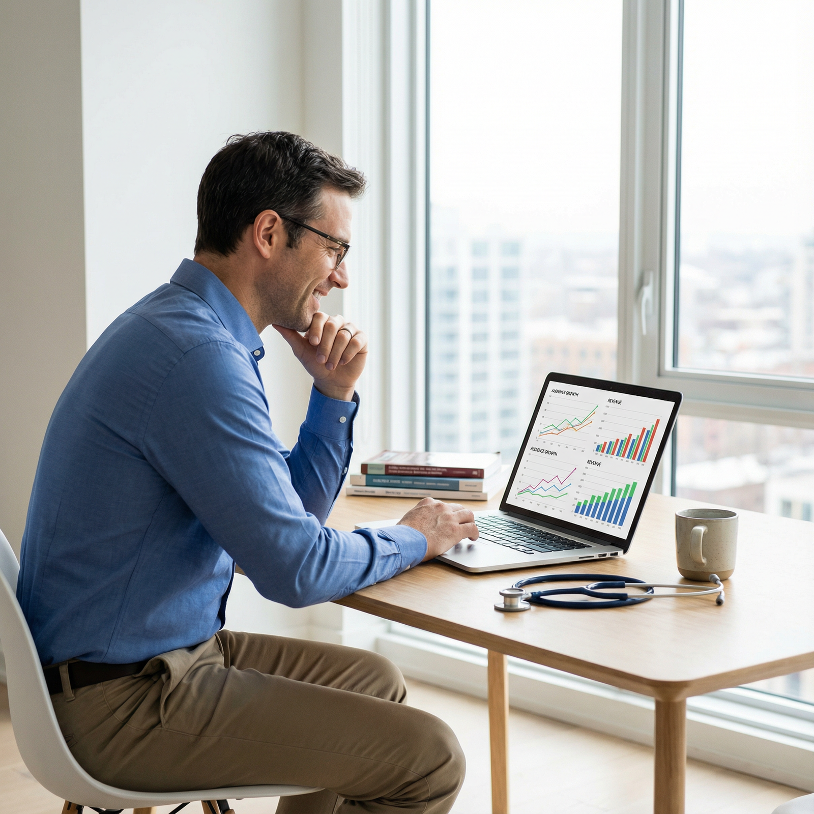 Physician reviewing blog analytics and growth - Blogging for Monetizing Your Medical Blog: A Guide for Physicians to Thrive