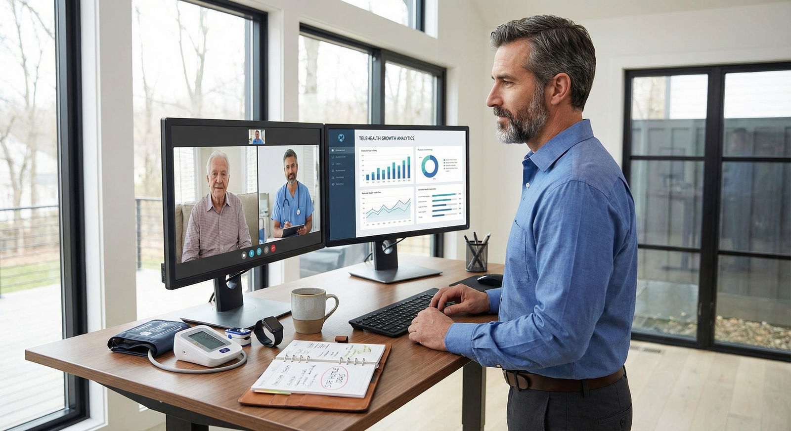 Physician managing multiple telehealth side hustles from a home office - Telehealth for Unlocking Telehealth: Innovative Side