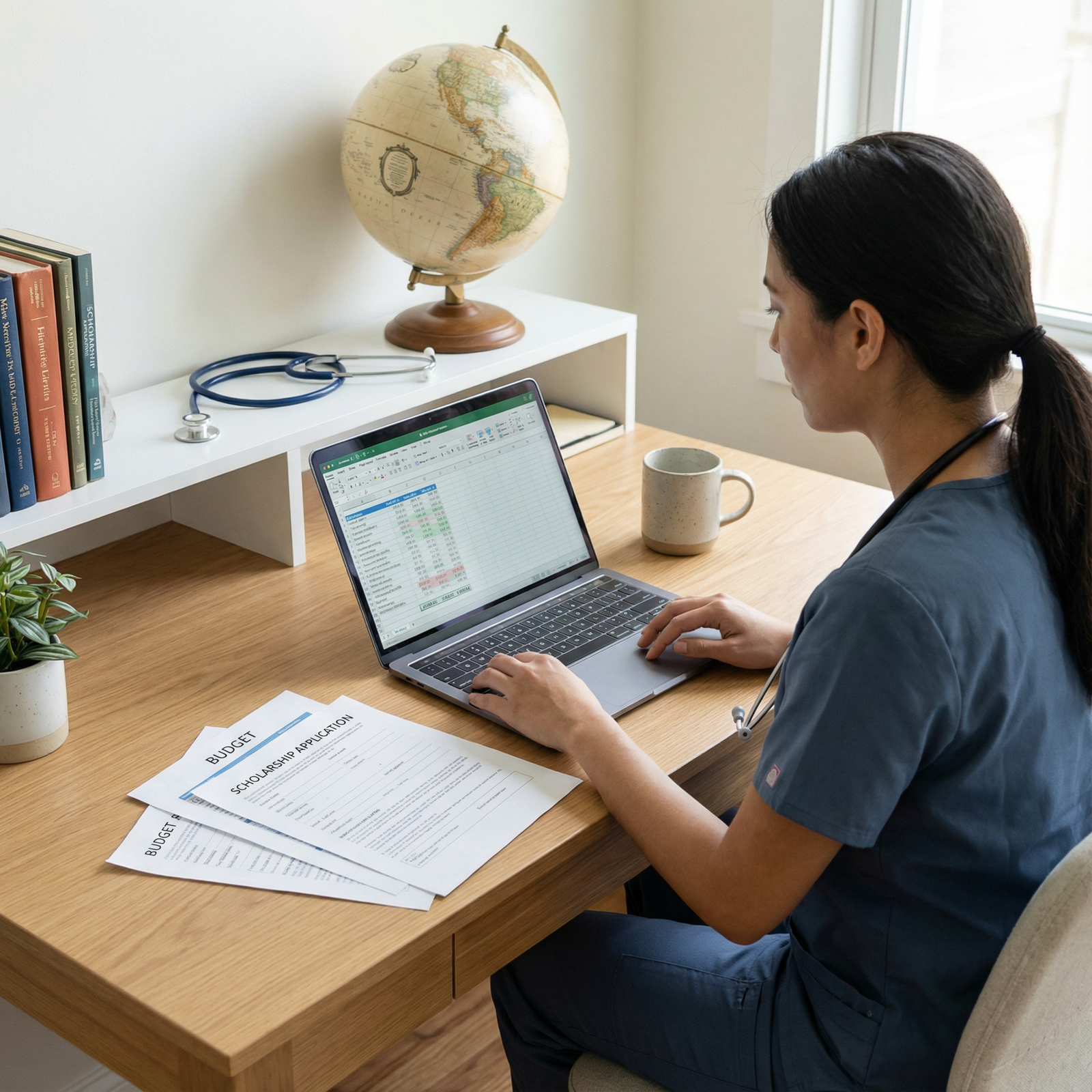 Medical trainee reviewing budget and funding options for global health trip Medical trainee reviewing budget and funding options for global health trip - Global Health for Essential Funding Strategies