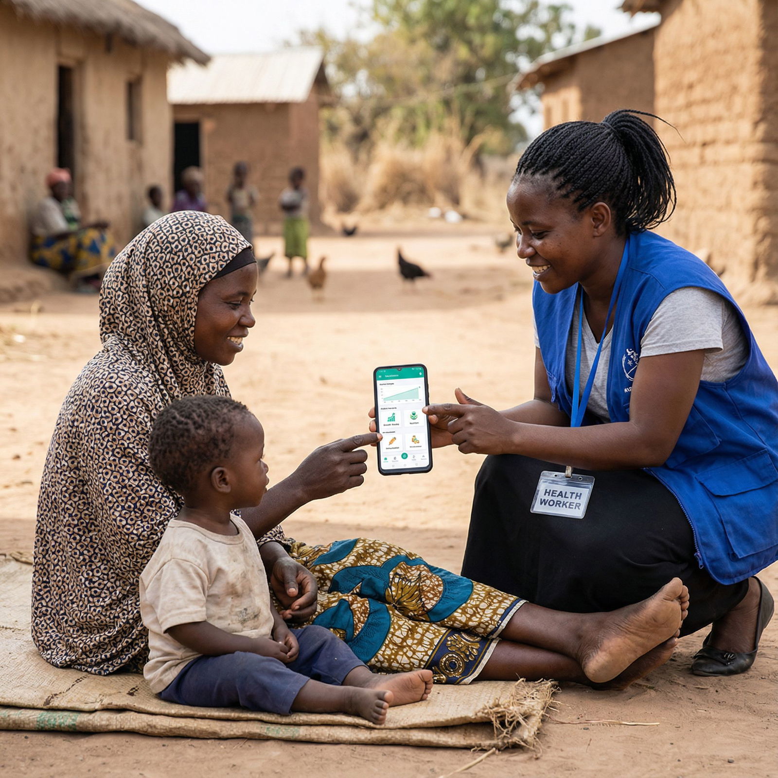 Community health worker using mobile health app in the field Community health worker using mobile health app in the field - Global Health for Harnessing Technology: Revolutionizing Globa