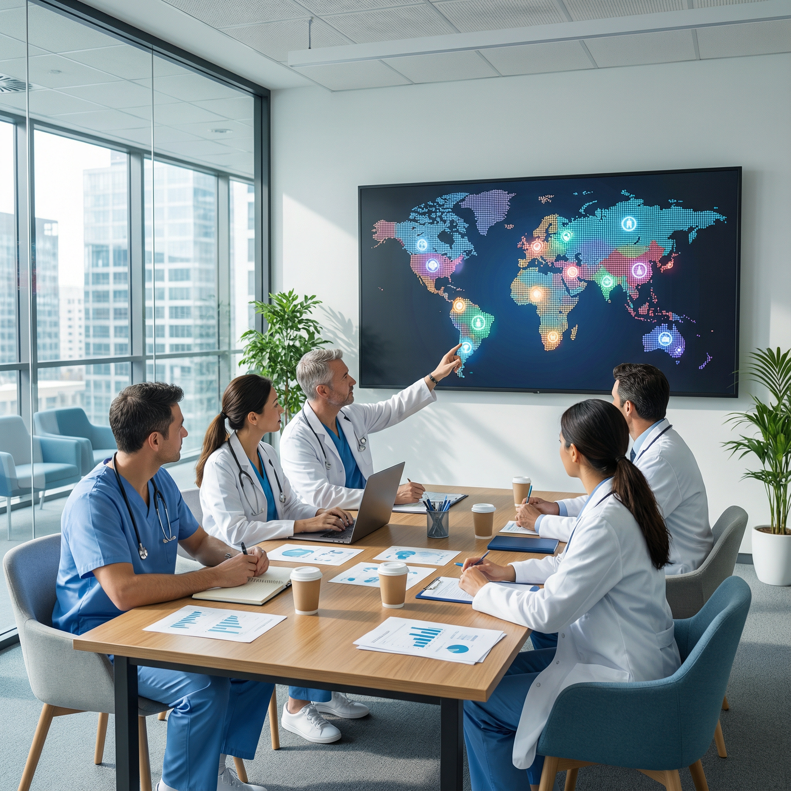 Medical team reviewing international job options on a digital map - Medical Careers for Explore Global Health: Top 10 Destina