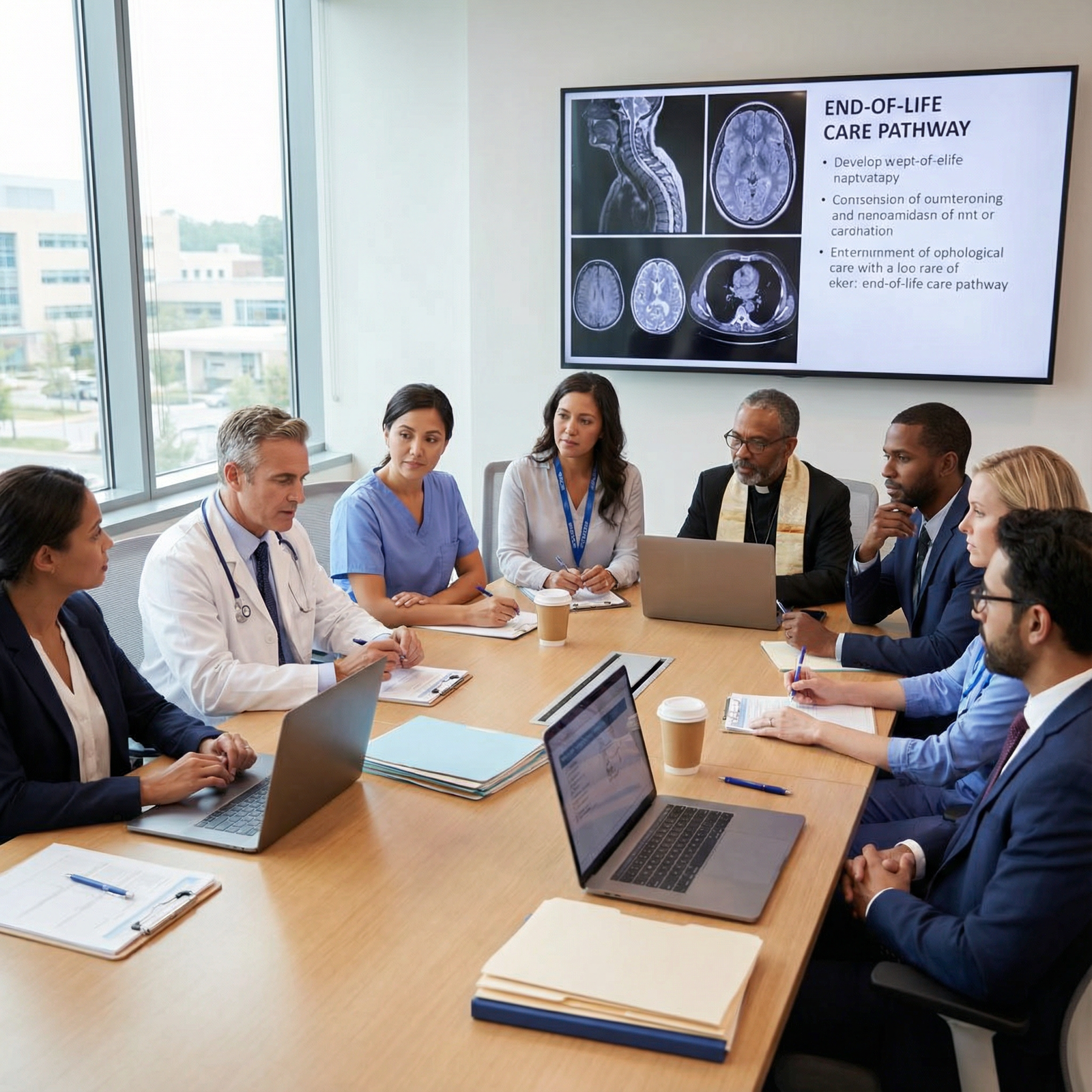 Multidisciplinary team meeting discussing complex end-of-life case Multidisciplinary team meeting discussing complex end-of-life case - End-of-Life Care for Mastering End-of-Life Care: Ethical