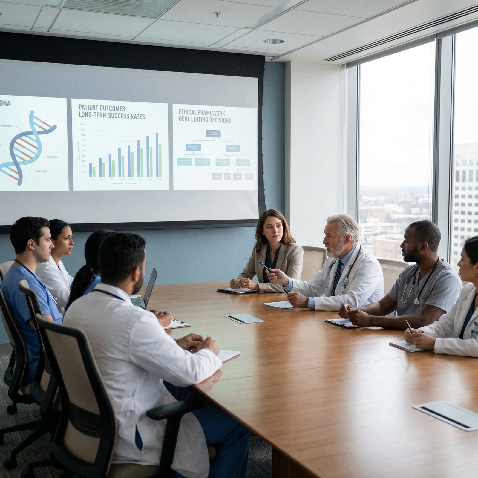 Medical team discussing gene therapy ethics and future of medicine - Gene Therapy for Revolutionizing Medicine: The Impact of