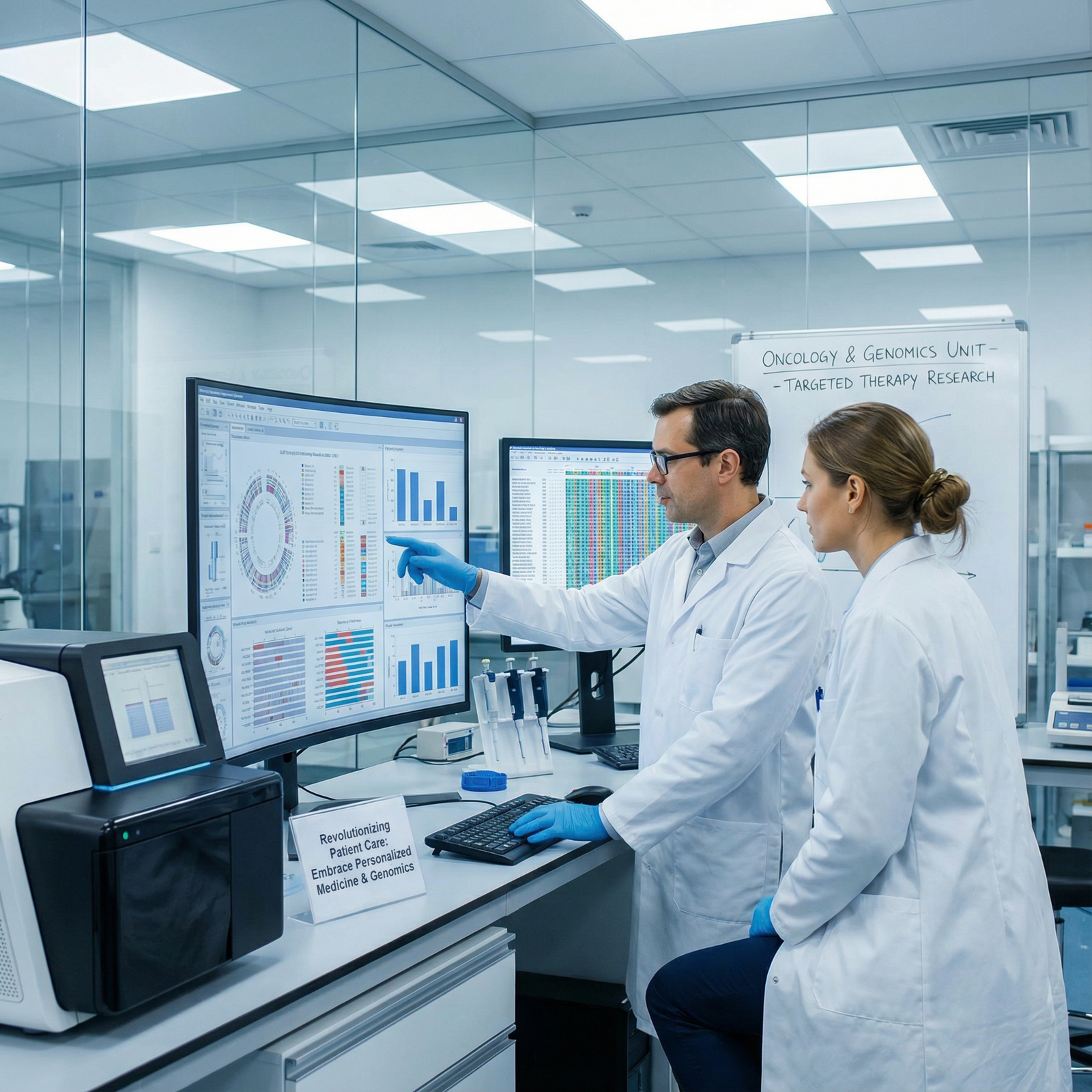 Laboratory scientists analyzing tumor genomics Laboratory scientists analyzing tumor genomics - Personalized Medicine for Revolutionizing Patient Care: Embrace Personalized