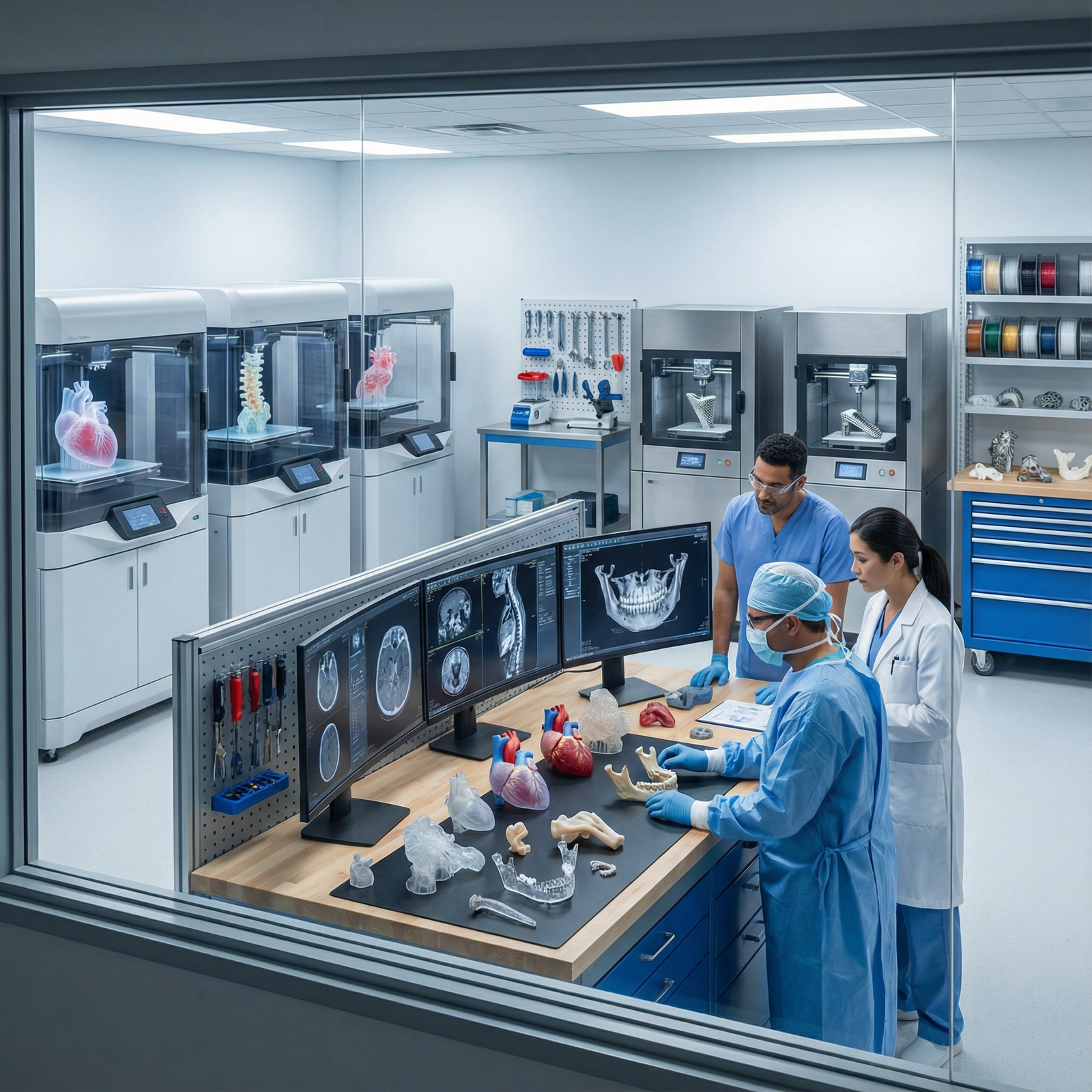 3D printing lab producing patient-specific surgical models and implants - 3D Printing for Revolutionizing Surgical Procedures