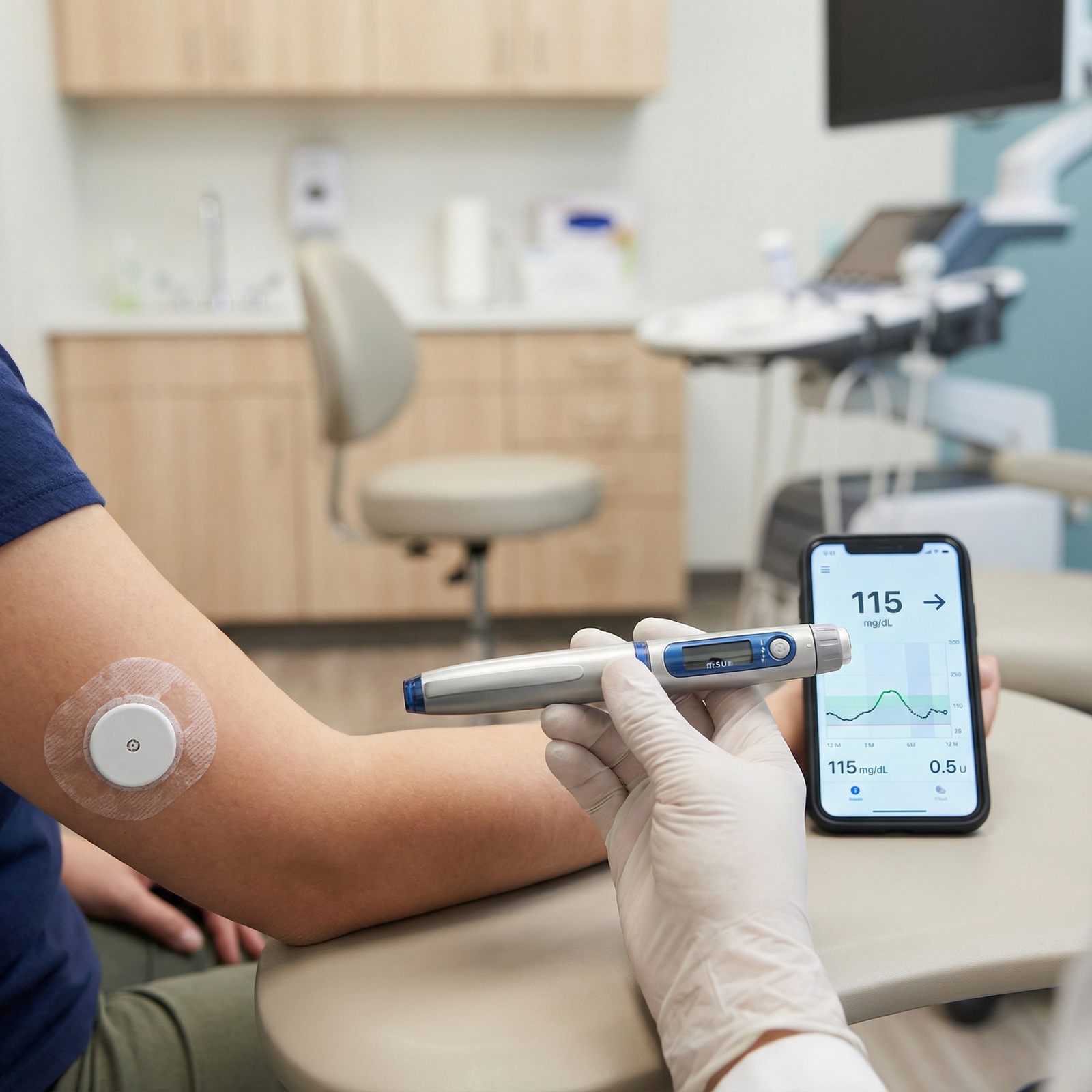 Continuous glucose monitoring and smart insulin pen in use Continuous glucose monitoring and smart insulin pen in use - Diabetes Care for Transforming Diabetes Care: Key Innovations Ev
