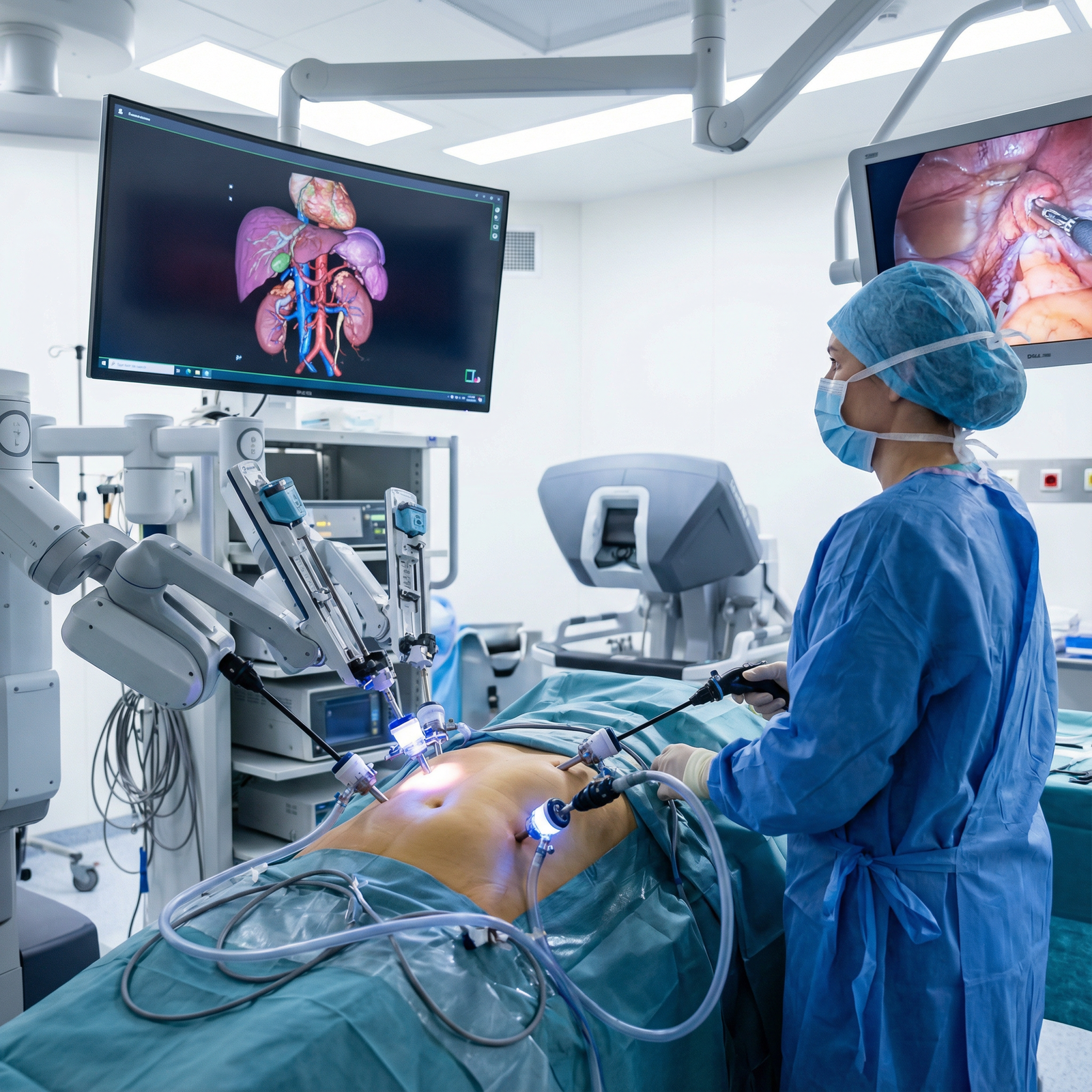 Close-up of robotic surgical arms performing a minimally invasive procedure Close-up of robotic surgical arms performing a minimally invasive procedure - Robotic Surgery for Revolutionizing Robotic Sur