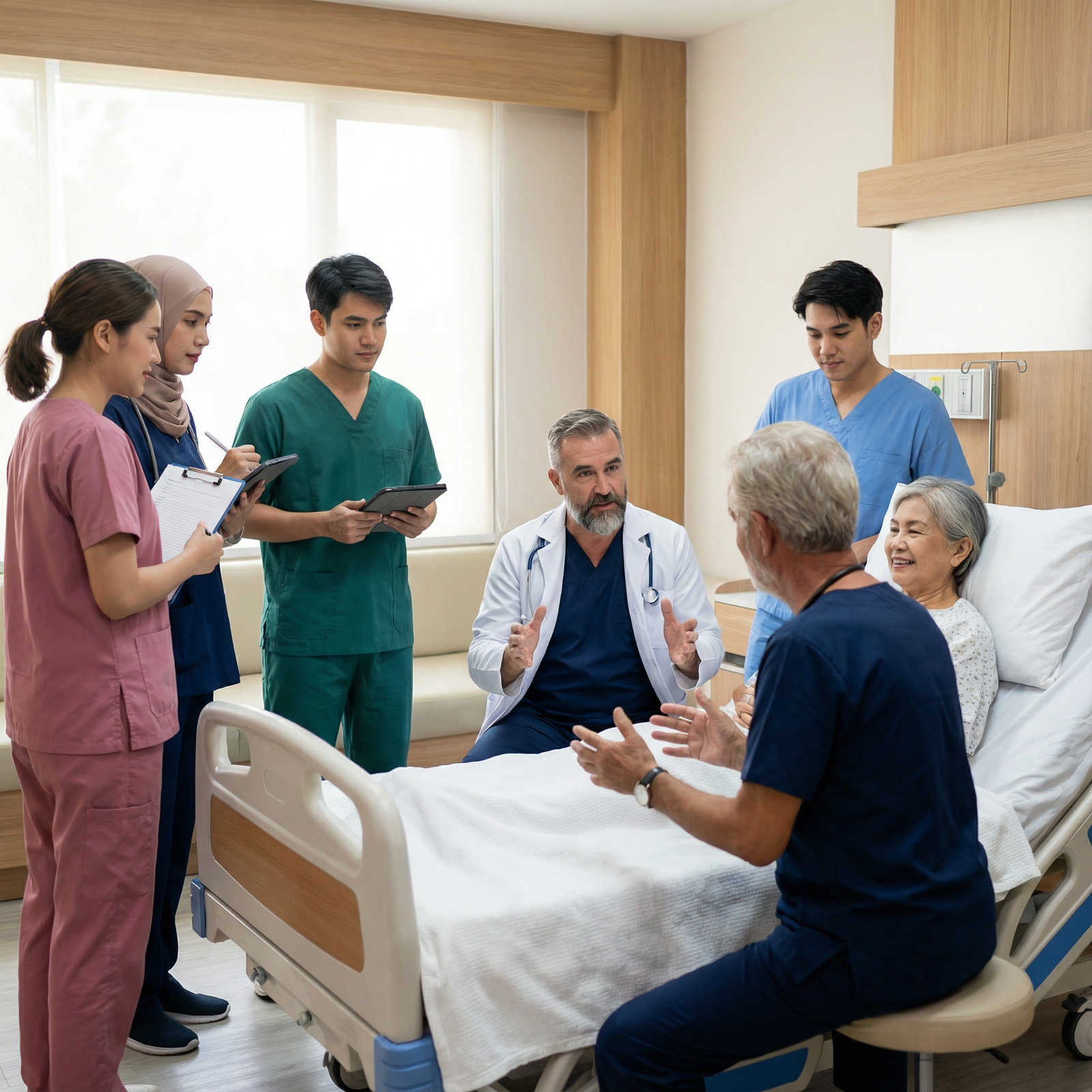 Healthcare team conducting mindful bedside rounds Healthcare team conducting mindful bedside rounds - Mindfulness for Transforming Daily Rounds: The Power of Mindfulness for H