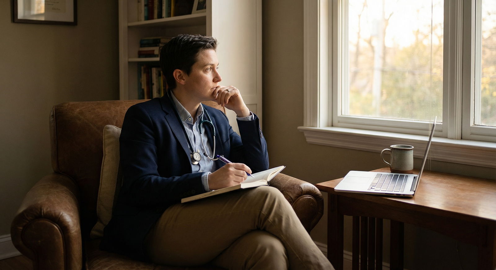 Doctor reflecting and journaling about mindfulness and empathy - Meditation for Unlocking Mindfulness: Essential Meditation T