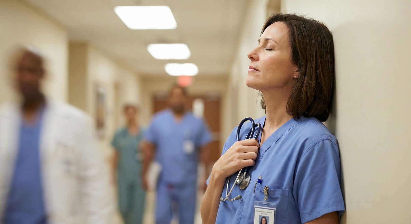 Physician practicing brief mindfulness between patient encounters Physician practicing brief mindfulness between patient encounters - Mindfulness for Enhance Mental Health: Mindfulness Practi