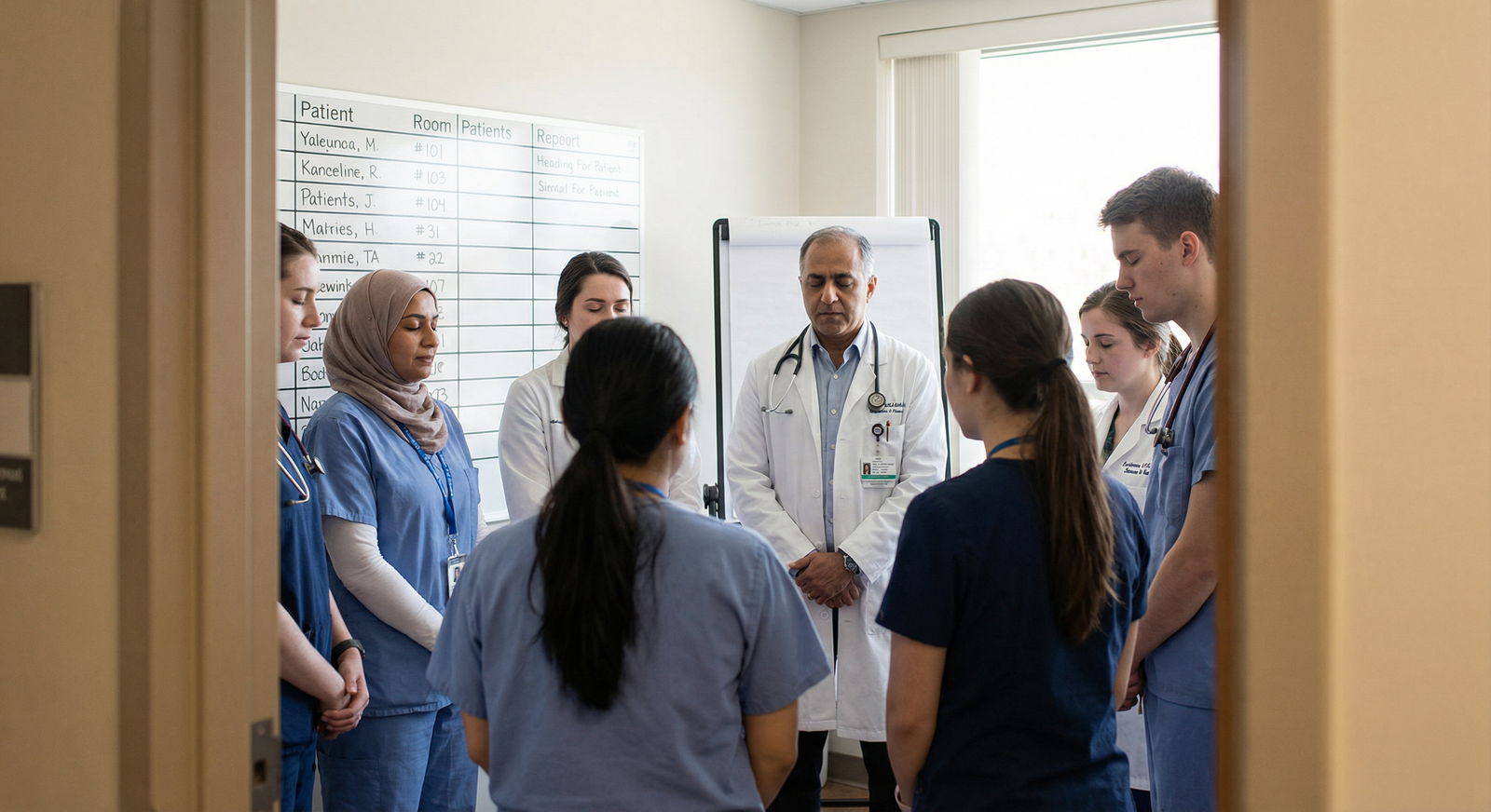 Medical team practicing brief mindful check-in Medical team practicing brief mindful check-in - Mindfulness for Transforming Healthcare: Mindfulness Techniques for Clinicia