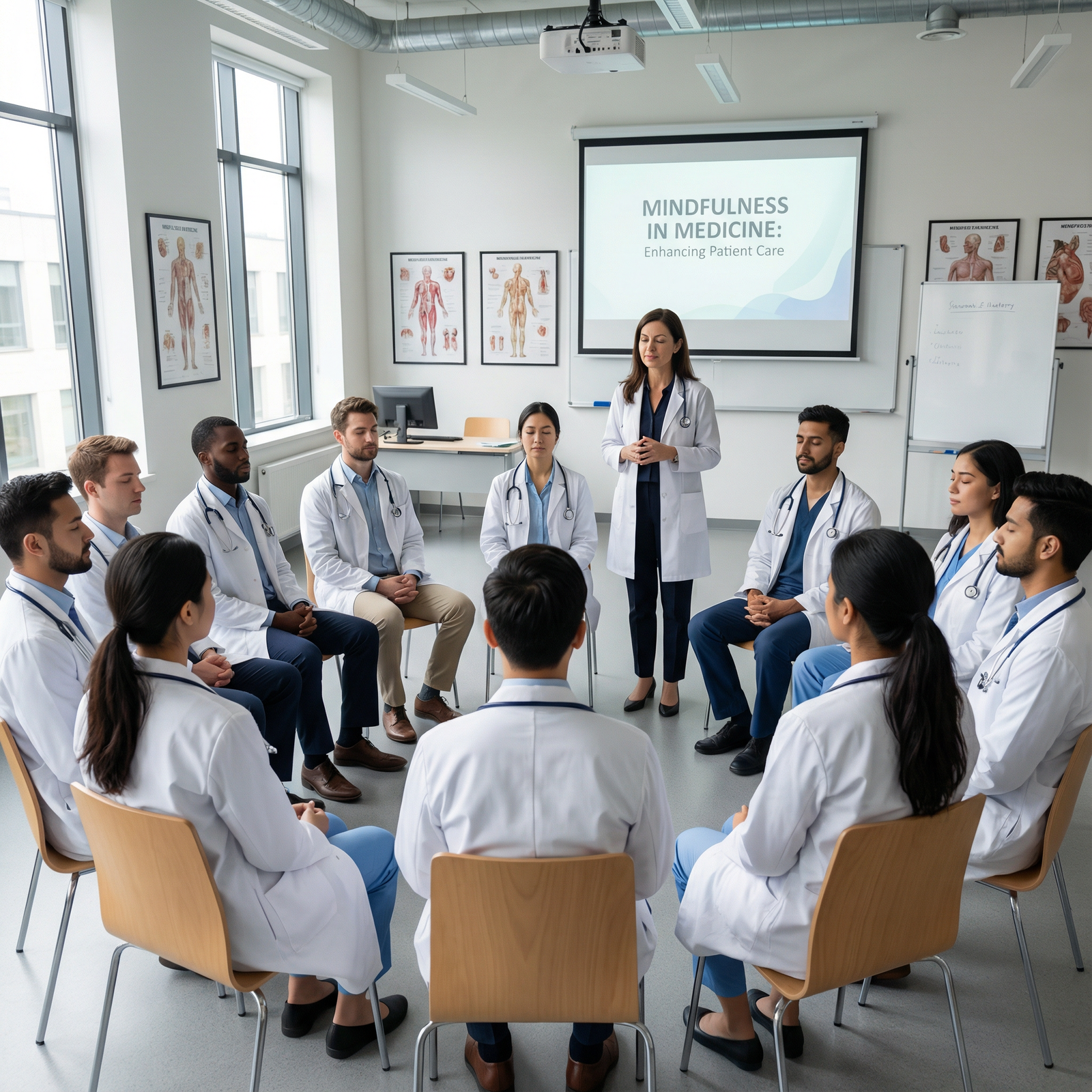 Medical students in a mindfulness workshop Medical students in a mindfulness workshop - Mindfulness for Enhancing Patient Care with Mindfulness Techniques in Medicine