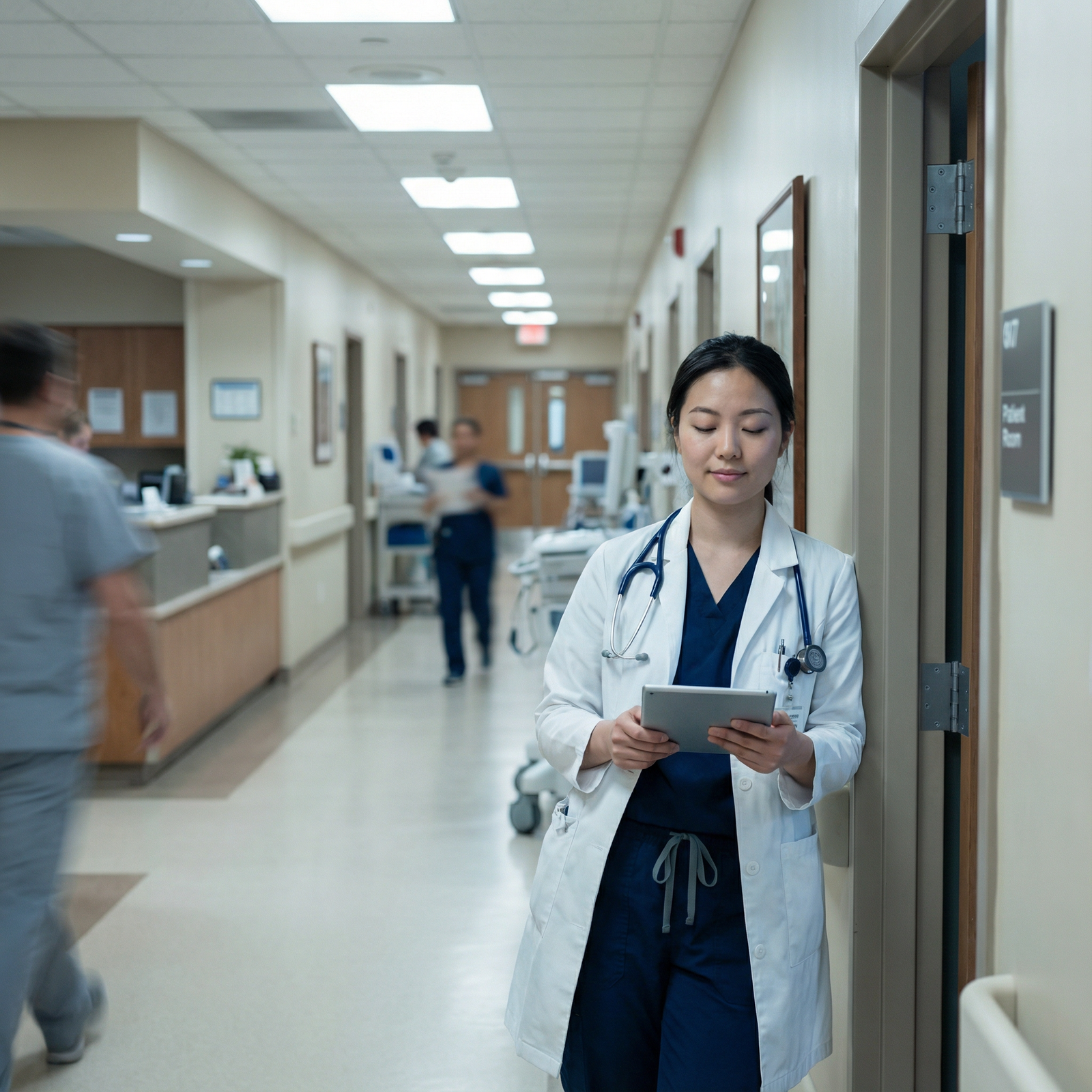 Resident practicing brief mindful breathing between patients Resident practicing brief mindful breathing between patients - mindfulness for Enhancing Focus and Well-Being: The Science of