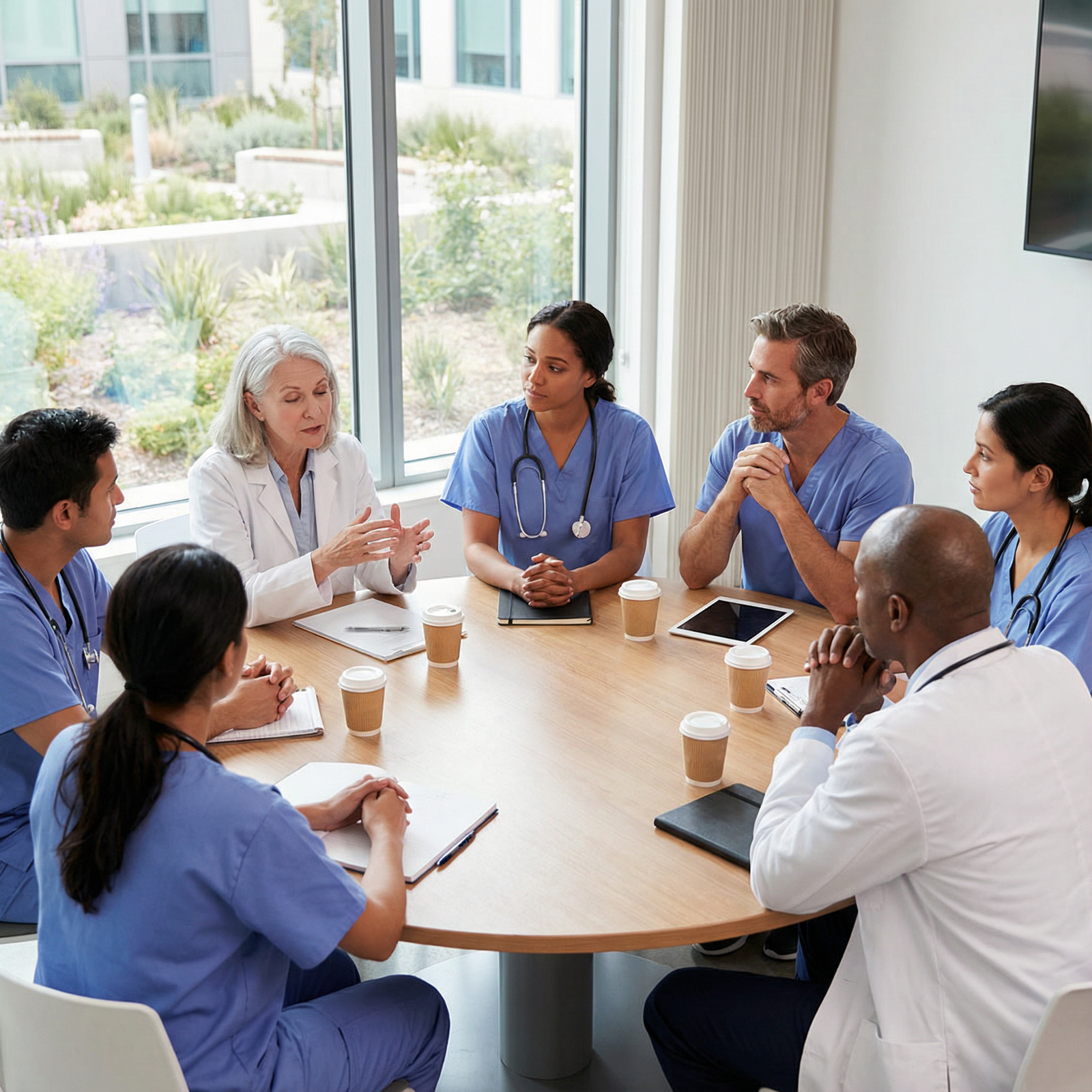 Medical team debriefing with mindful reflection Medical team debriefing with mindful reflection - mindfulness for Harnessing Mindfulness for Enhanced Patient Care and Wellne