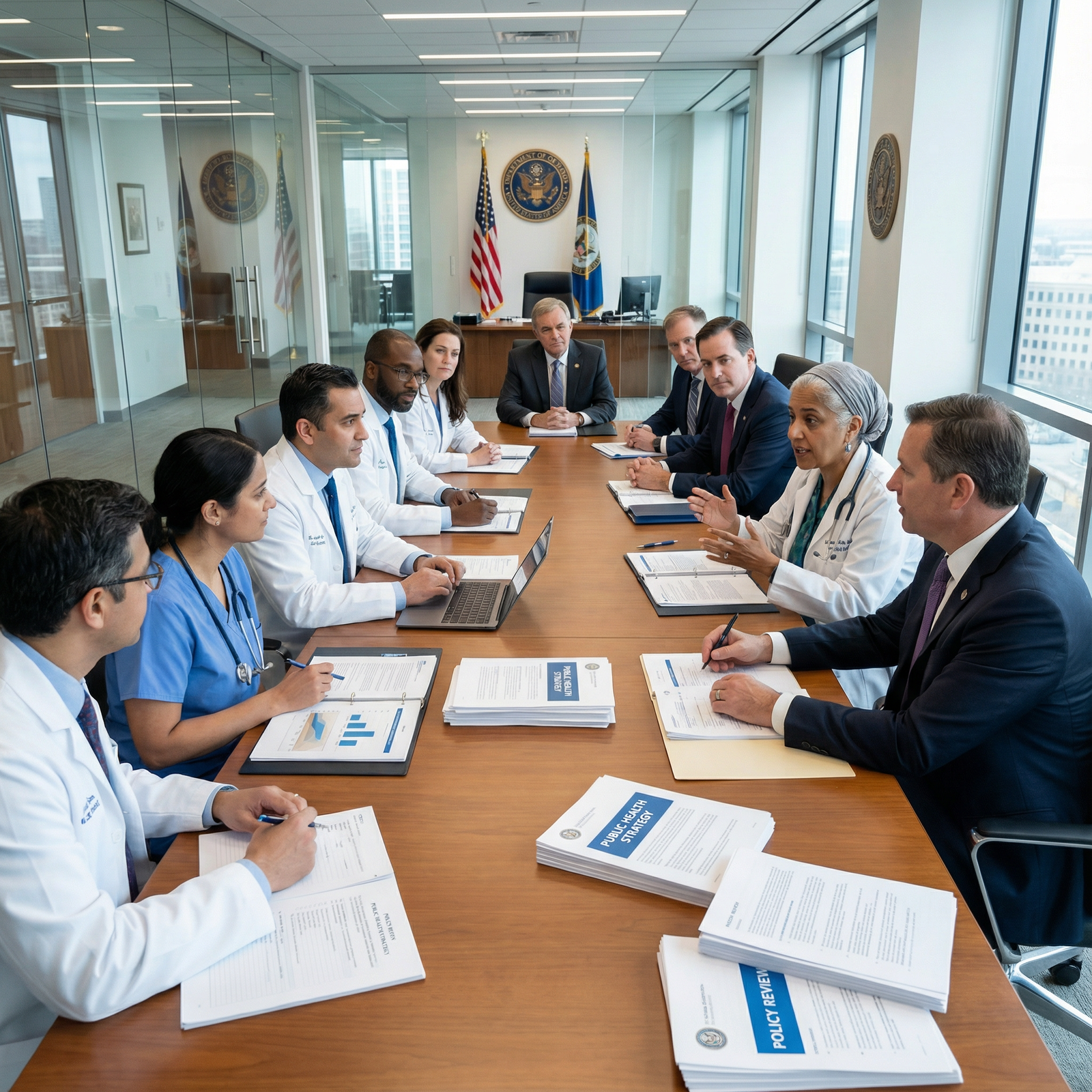 Physician meeting with policymakers about public health initiatives - Healthcare Policy for Empowering Physicians: Navigate H