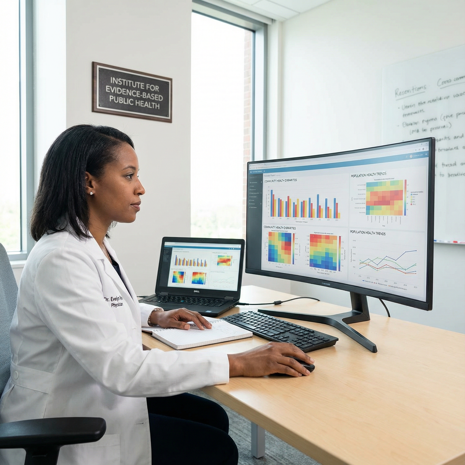 Physician analyzing data for public health policy research - Public Health for Empowering Physicians: Shaping the Future of P