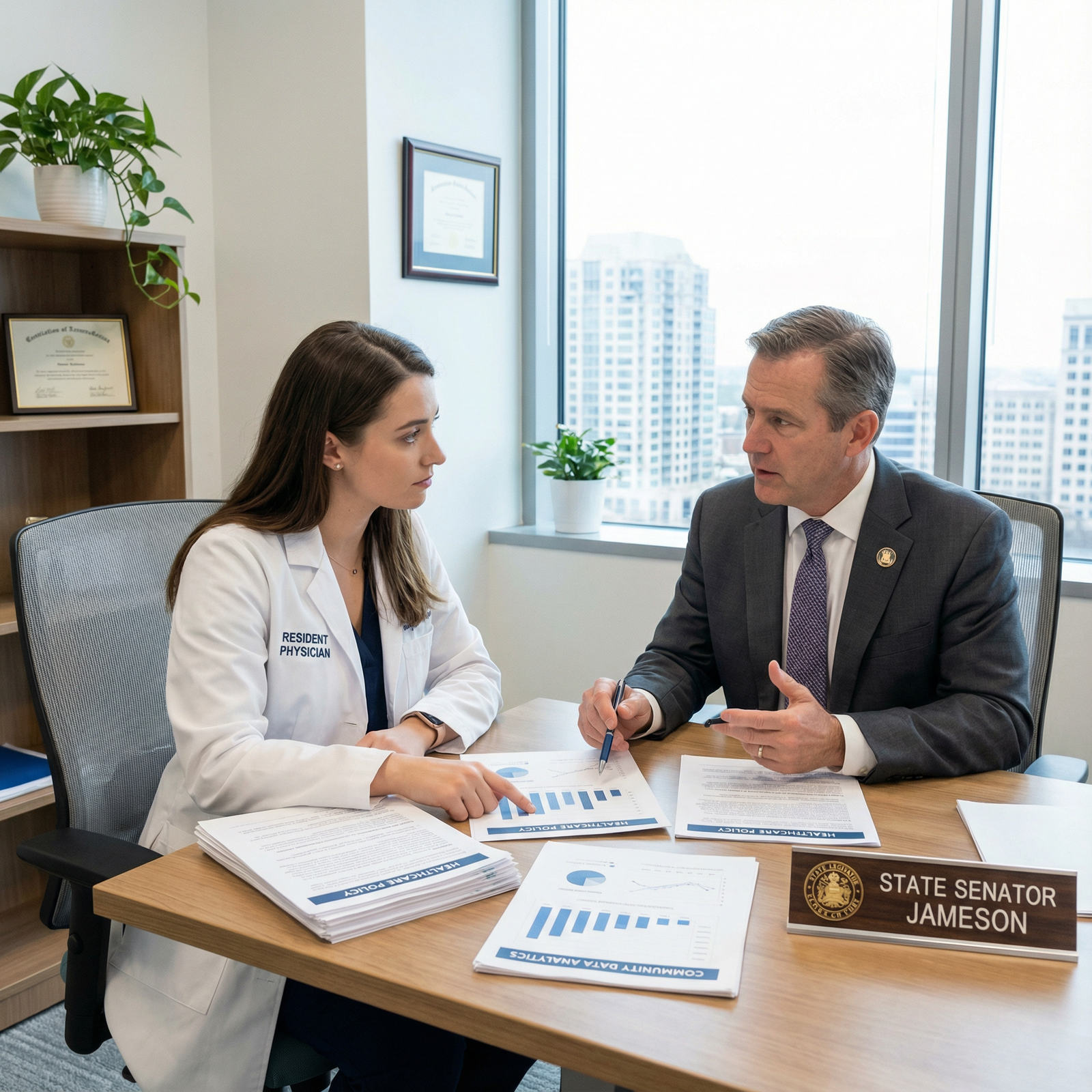 Resident physician meeting with lawmaker to discuss health policy - Healthcare Policy for Empowering Physicians: Essential Ro