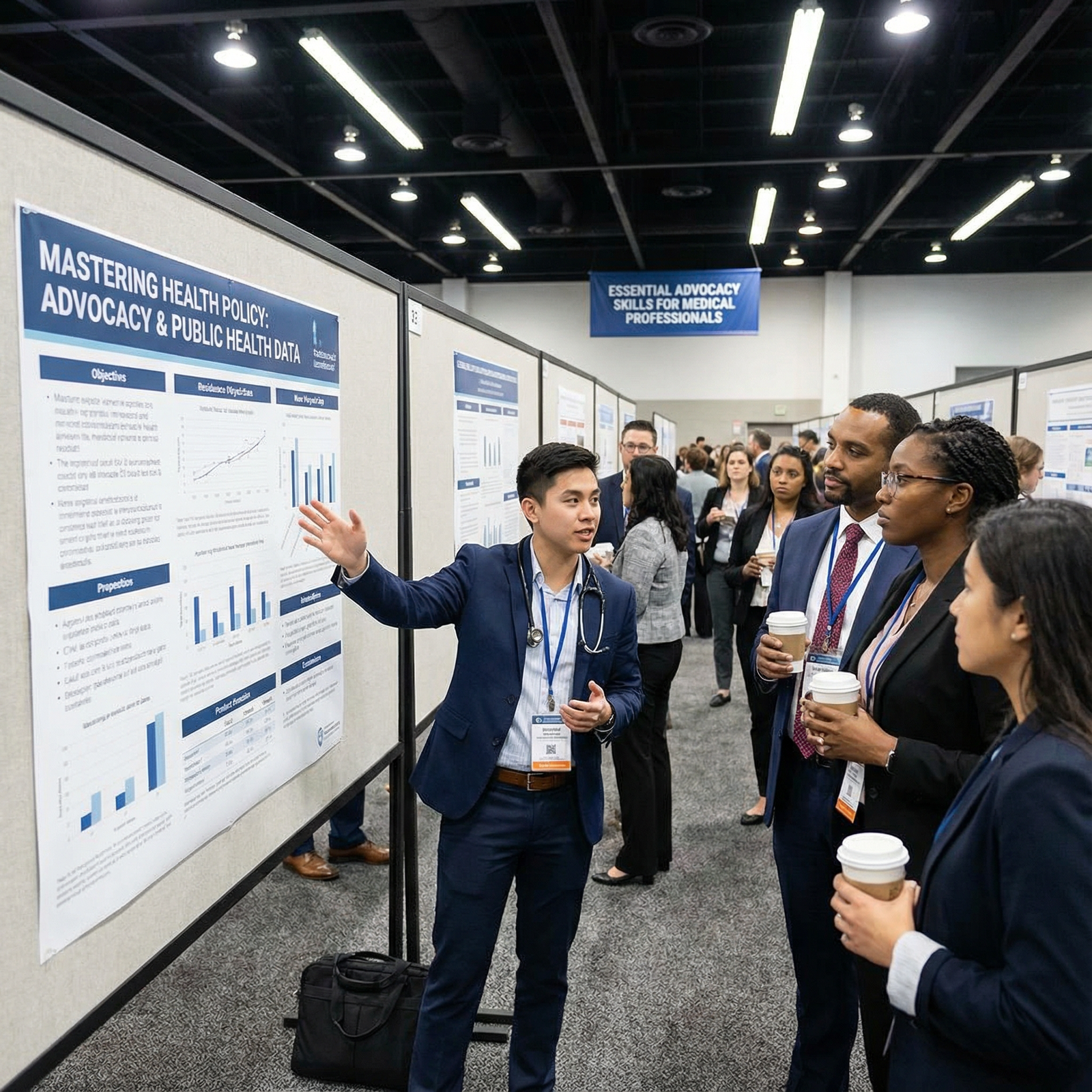 Resident physician presenting at a health policy and advocacy conference - Health Policy for Mastering Health Policy: Essenti