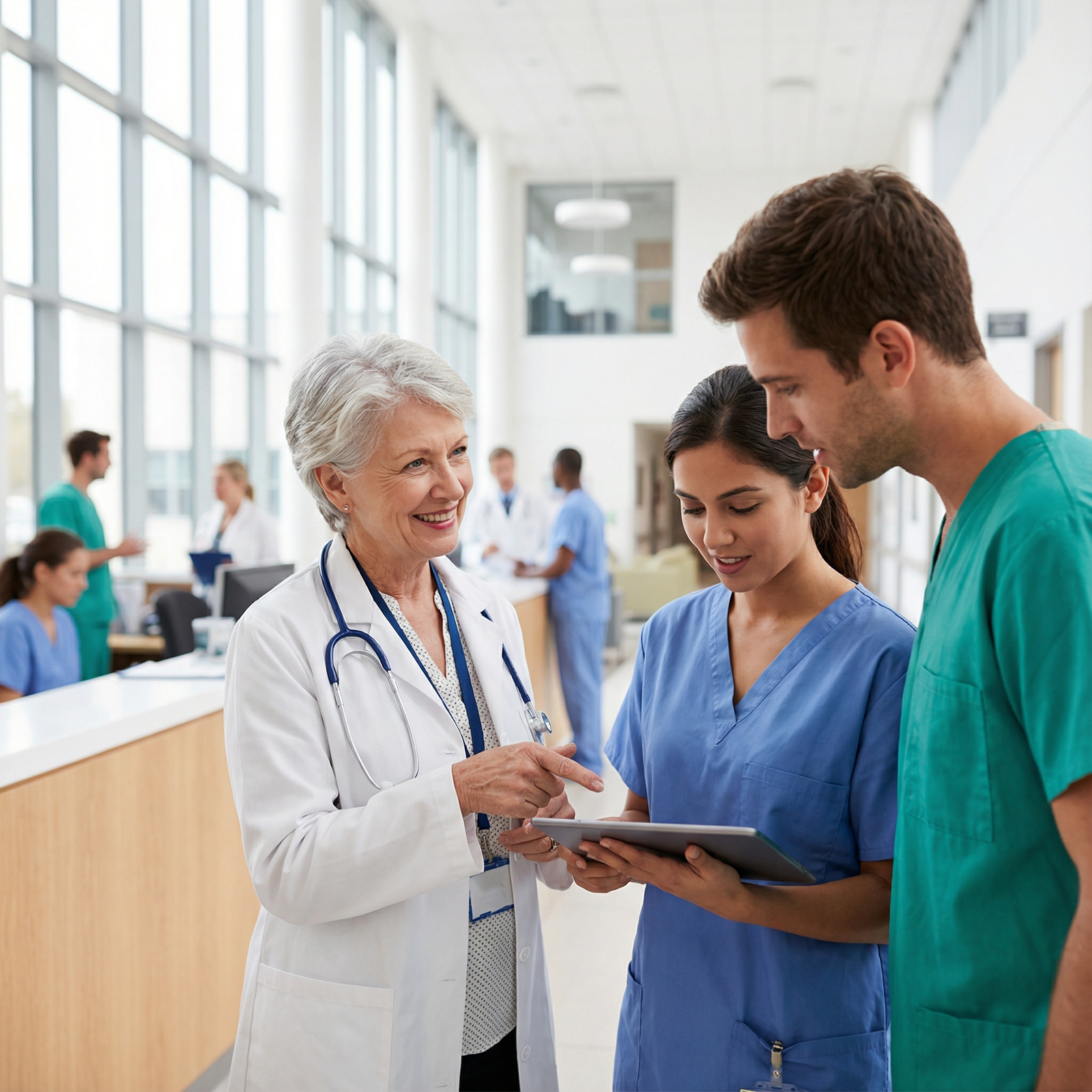 Woman physician mentoring medical residents - Women in Medicine for Empowering Women Leaders in Medicine: Shaping Healthcare'